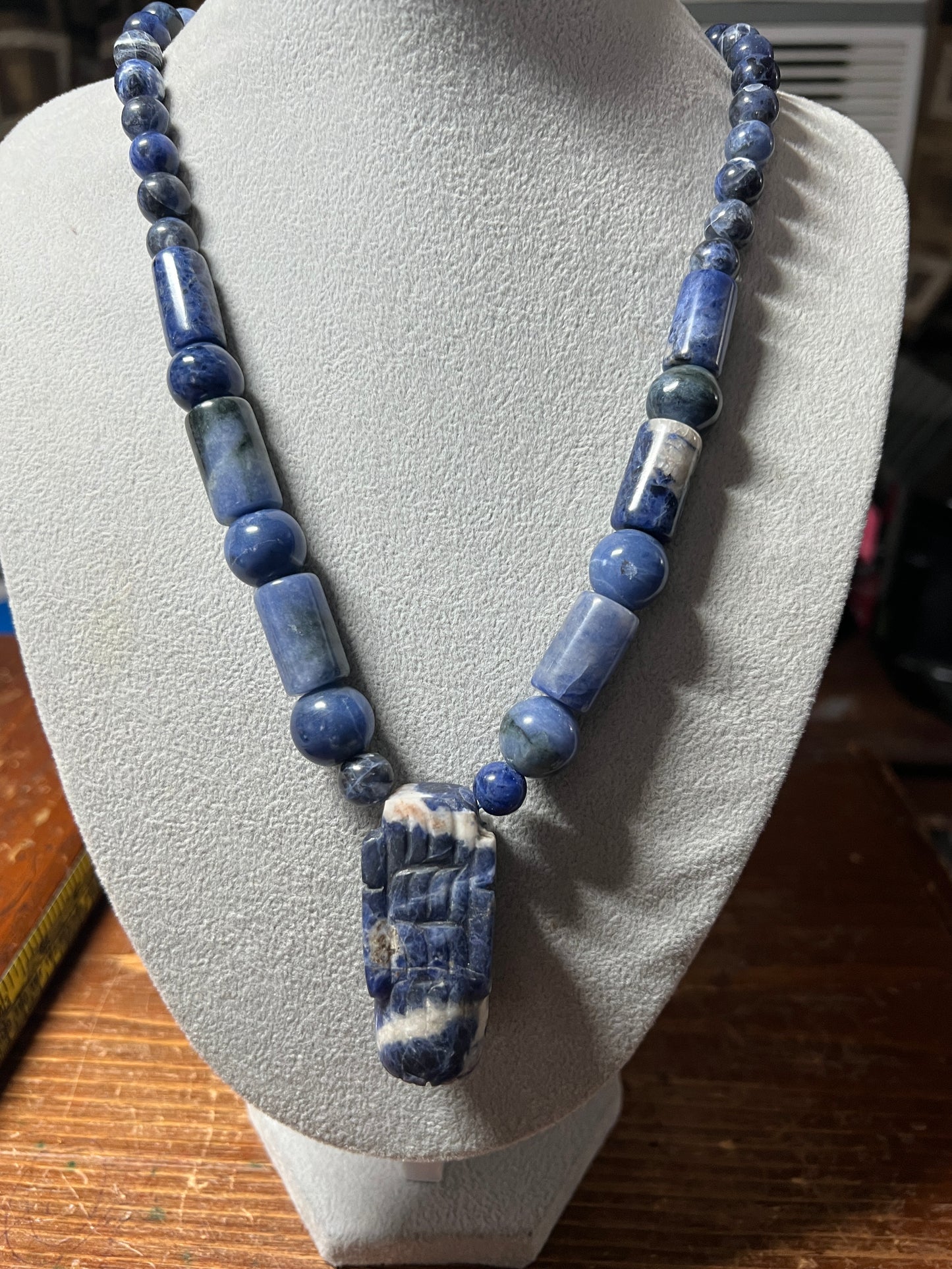 Blue Sodalite Quetzalcoatl Beaded Necklace, Mexican, Azteca, Kukulkan Maya #14