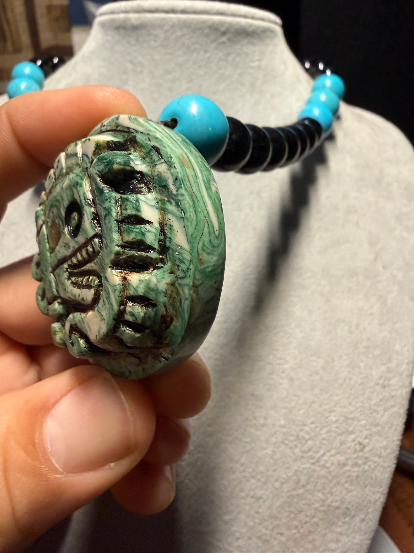 Aztec Miquiztli Necklace, Death, Mictlantecuhtli, Skull, Mexican, Mexico (#H)