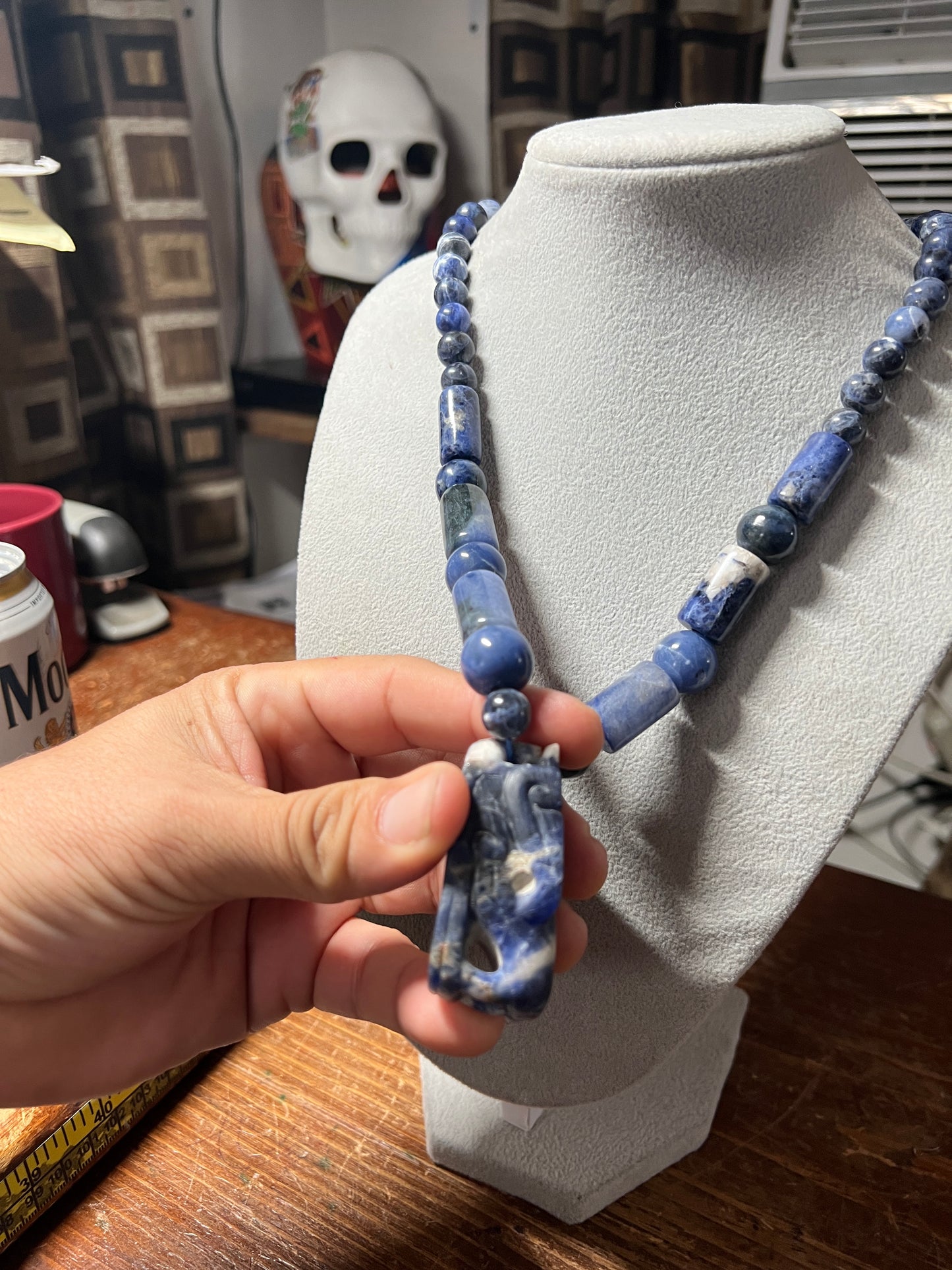 Blue Sodalite Quetzalcoatl Beaded Necklace, Mexican, Azteca, Kukulkan Maya #14