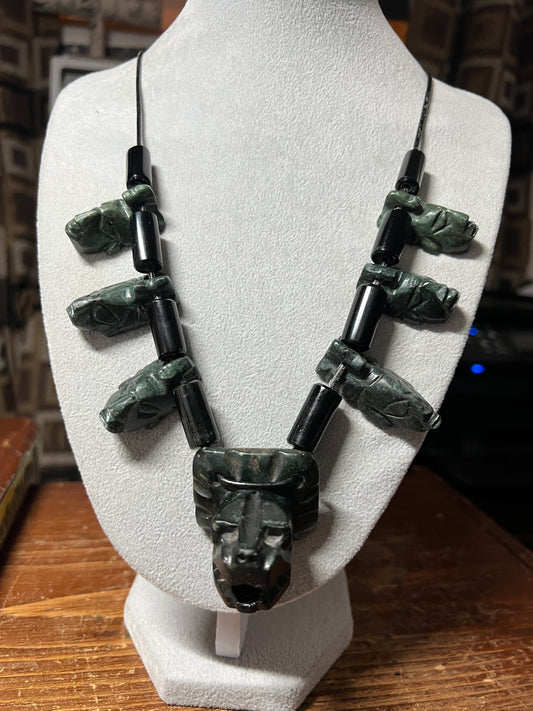 Jade Quetzalcoatl Feathered Serpent Necklace, Kukulkan 5 Mayan Face, Obsidian, Plumed Serpent Necklace Maya, Aztec, Mexica, Plumed Serpent, Dragon #13