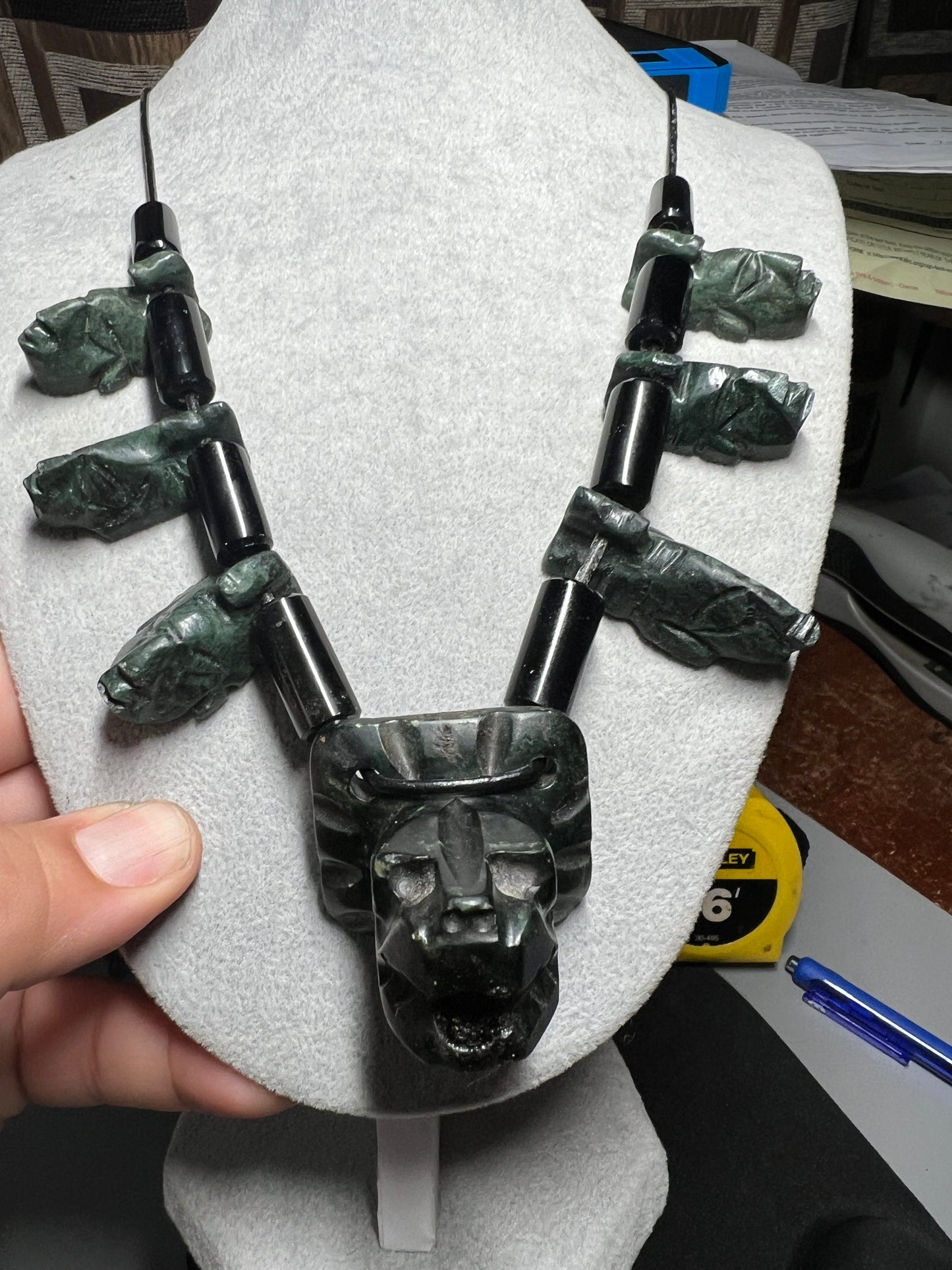 Jade Quetzalcoatl Feathered Serpent Necklace, Kukulkan 5 Mayan Face, Obsidian, Plumed Serpent Necklace Maya, Aztec, Mexica, Plumed Serpent, Dragon #13