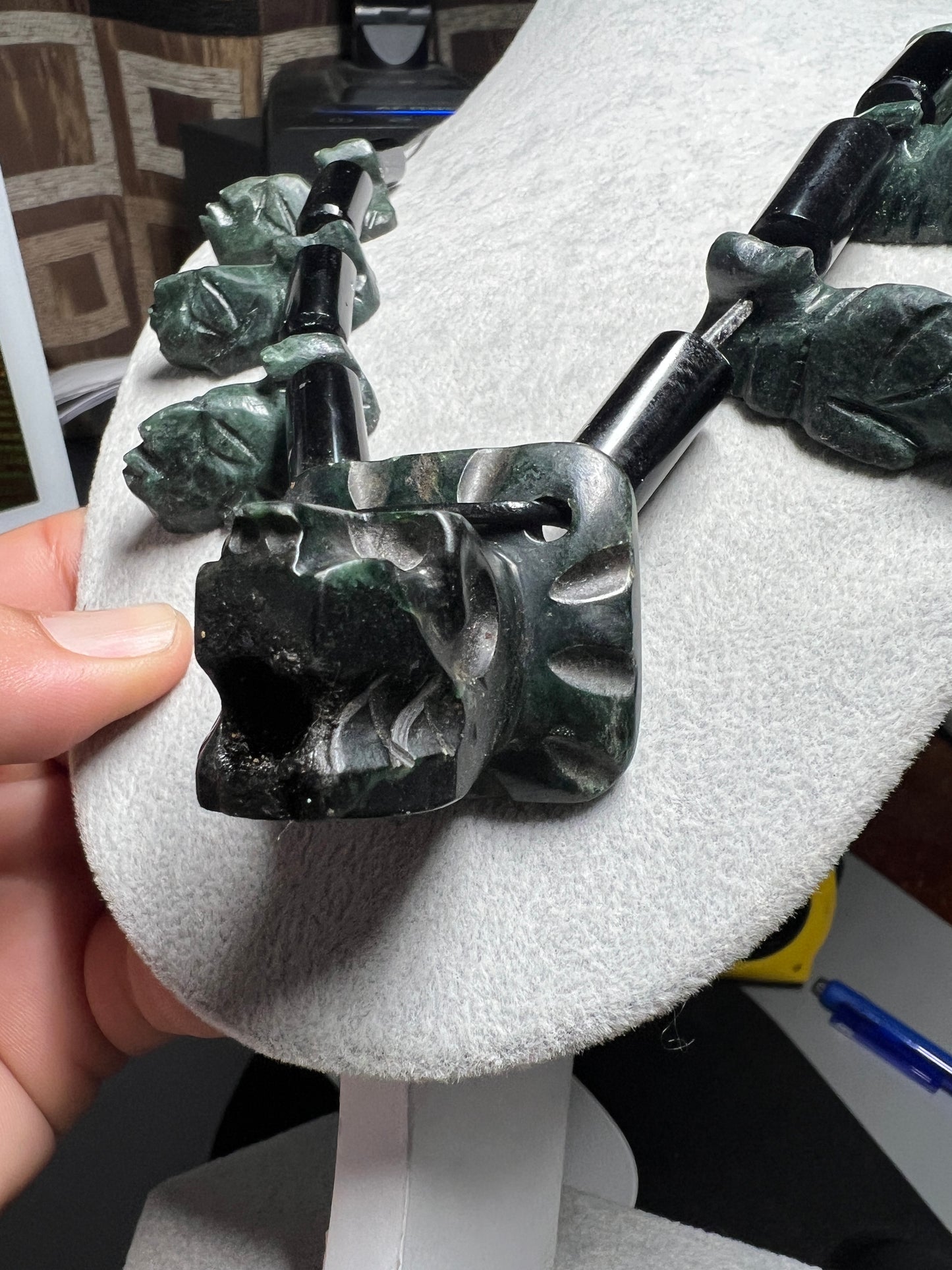 Jade Quetzalcoatl Feathered Serpent Necklace, Kukulkan 5 Mayan Face, Obsidian, Plumed Serpent Necklace Maya, Aztec, Mexica, Plumed Serpent, Dragon #13