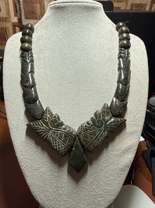Aztec Quetzalcoatl Mayan Kukulkan handmade necklace carved Serpentine Stone #H
