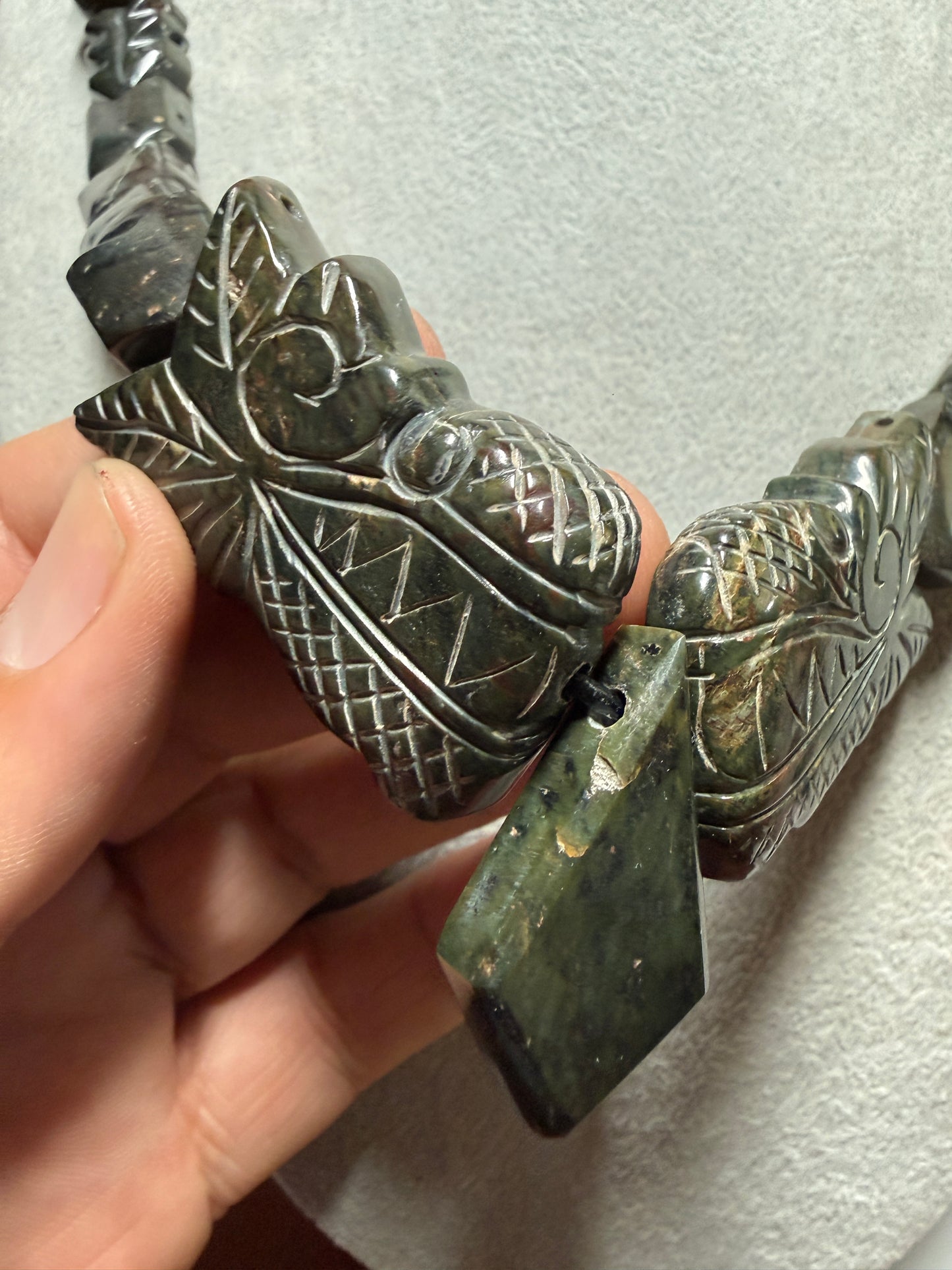 Aztec Quetzalcoatl Mayan Kukulkan handmade necklace carved Serpentine Stone #H