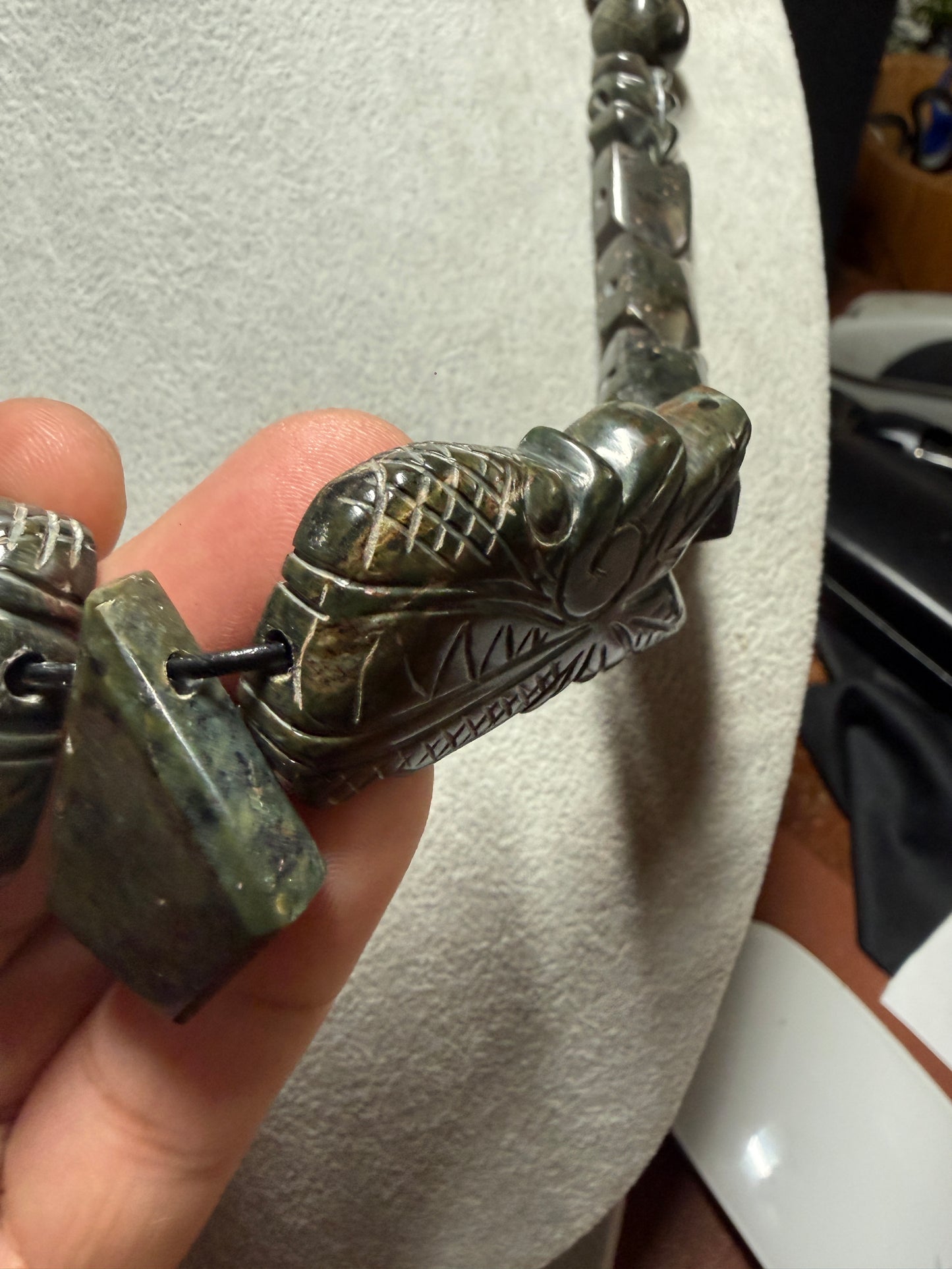 Aztec Quetzalcoatl Mayan Kukulkan handmade necklace carved Serpentine Stone #H