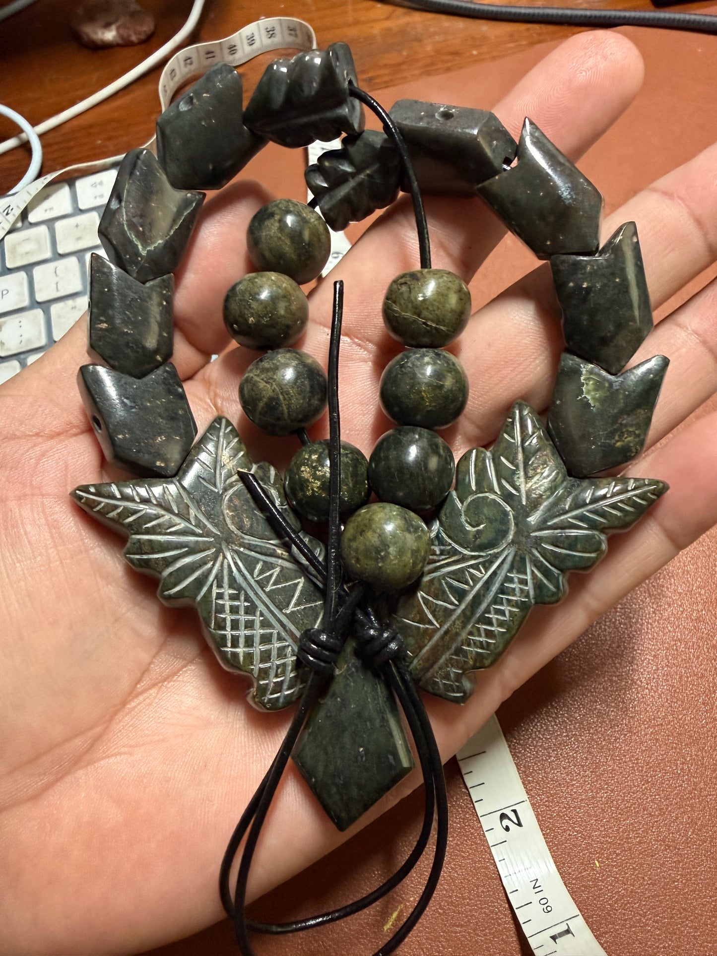 Aztec Quetzalcoatl Mayan Kukulkan handmade necklace carved Serpentine Stone #H