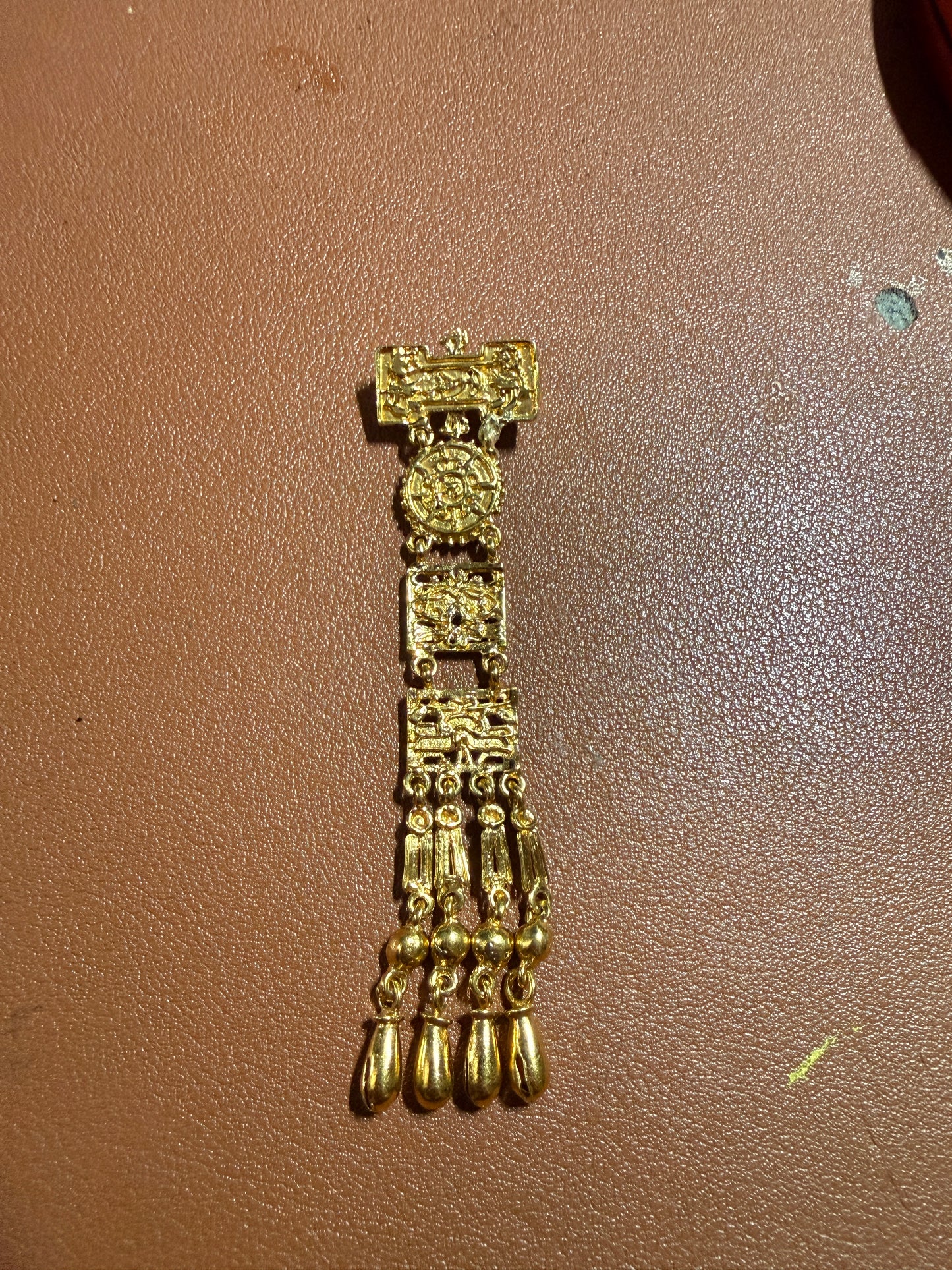 Excellent Rare Vintage Aztec Gold Plated Alloy Pin Brooch, by Salvador Teran for Marbel SA Mexico 1950s REPAIRED (#H)