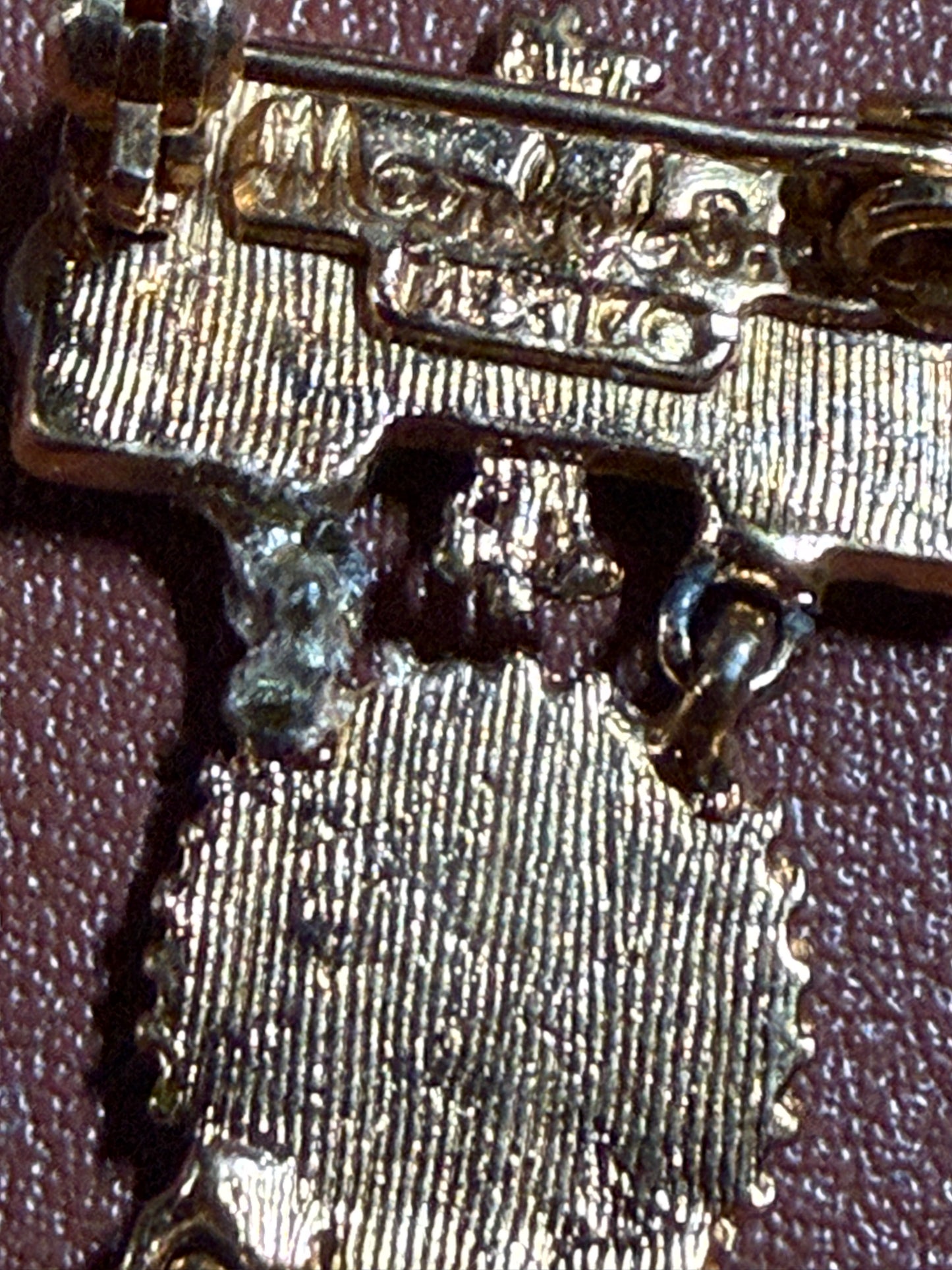 Excellent Rare Vintage Aztec Gold Plated Alloy Pin Brooch, by Salvador Teran for Marbel SA Mexico 1950s REPAIRED (#H)