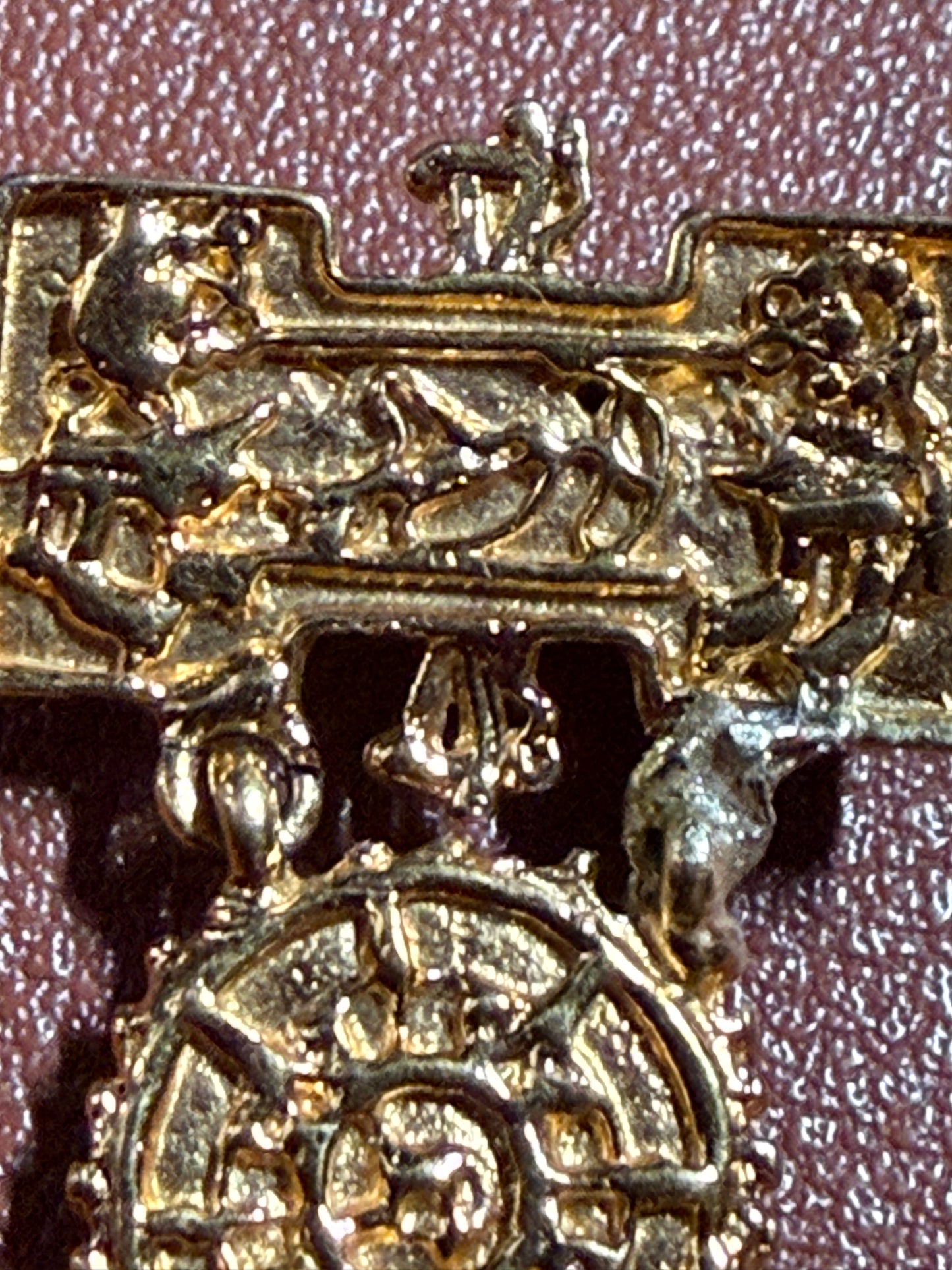 Excellent Rare Vintage Aztec Gold Plated Alloy Pin Brooch, by Salvador Teran for Marbel SA Mexico 1950s REPAIRED (#H)