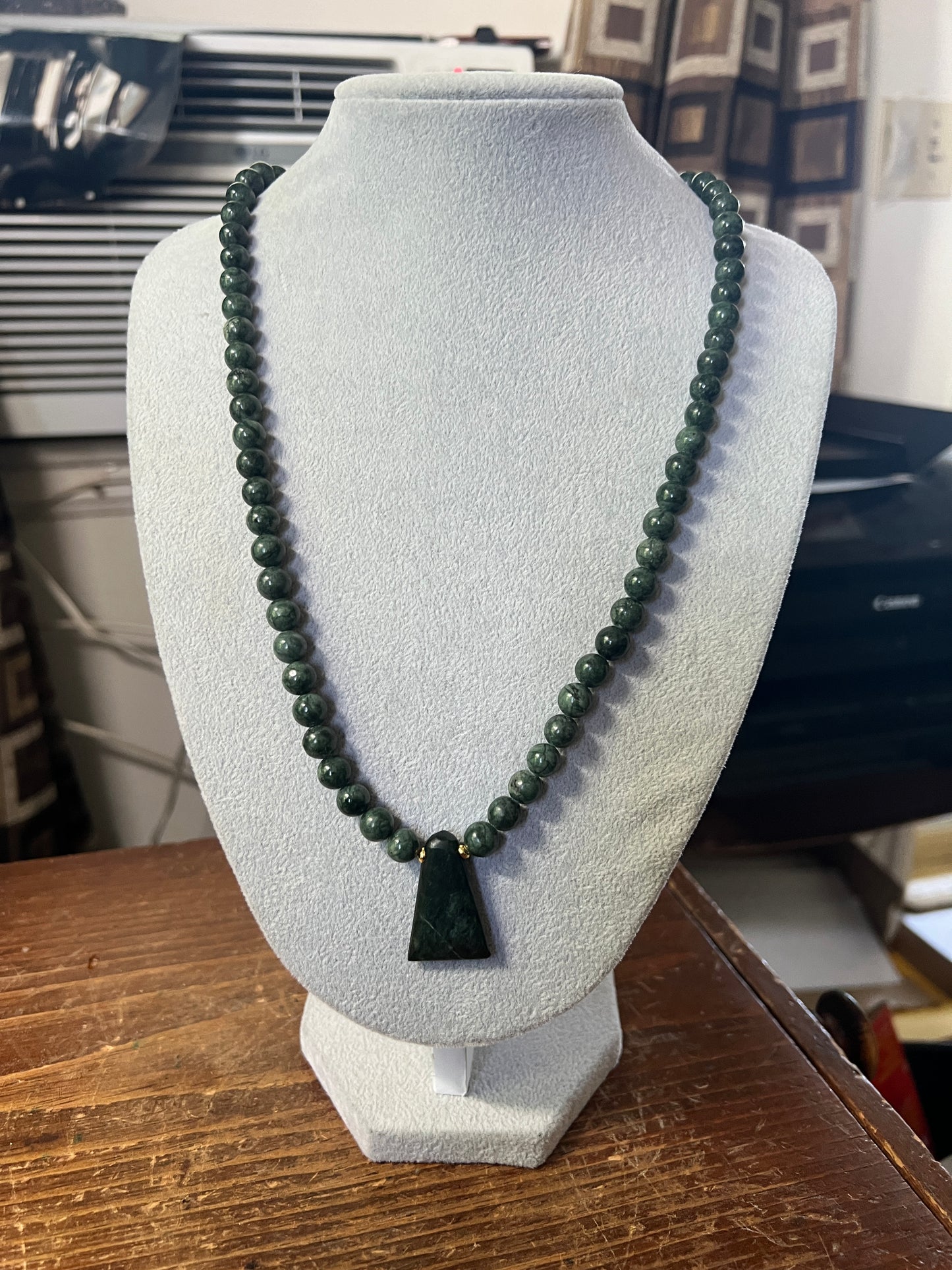 Jade Aztec Axe Beaded Necklace, Hand Made, Jade Beads, Mexica Ancient Mexican (#14)