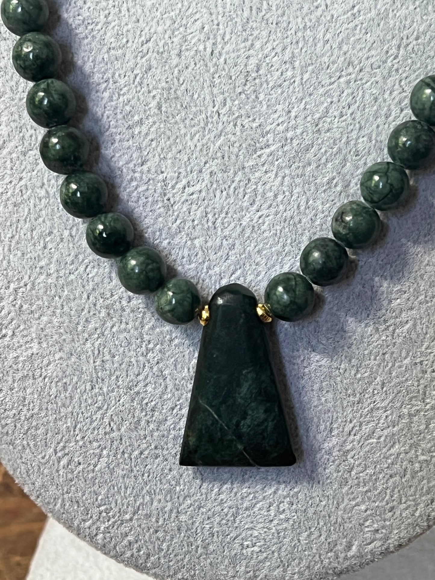 Jade Aztec Axe Beaded Necklace, Hand Made, Jade Beads, Mexica Ancient Mexican (#14)