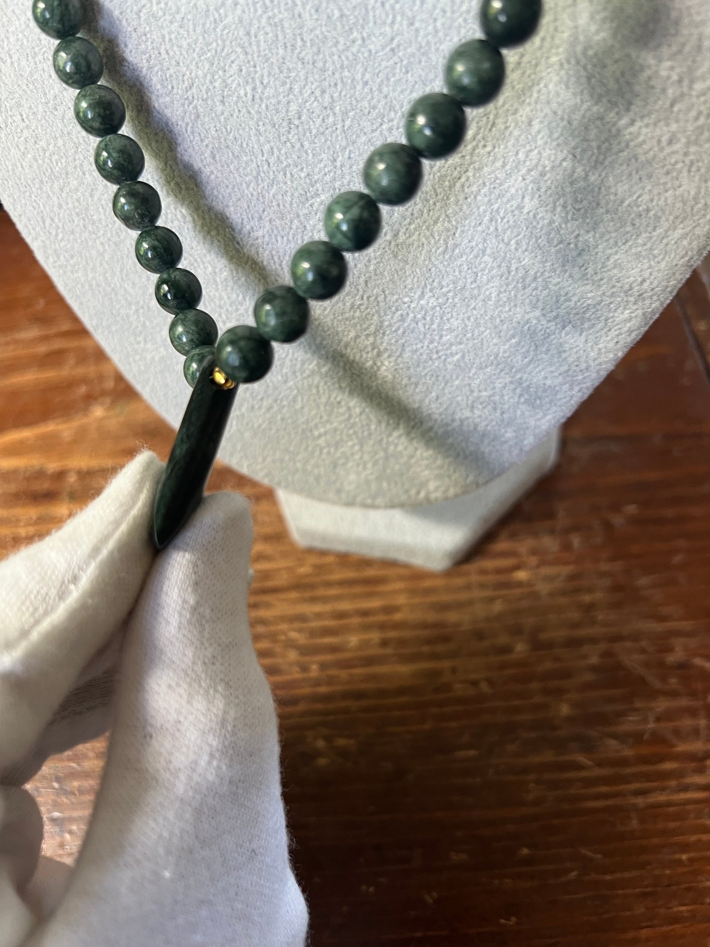 Jade Aztec Axe Beaded Necklace, Hand Made, Jade Beads, Mexica Ancient Mexican (#14)