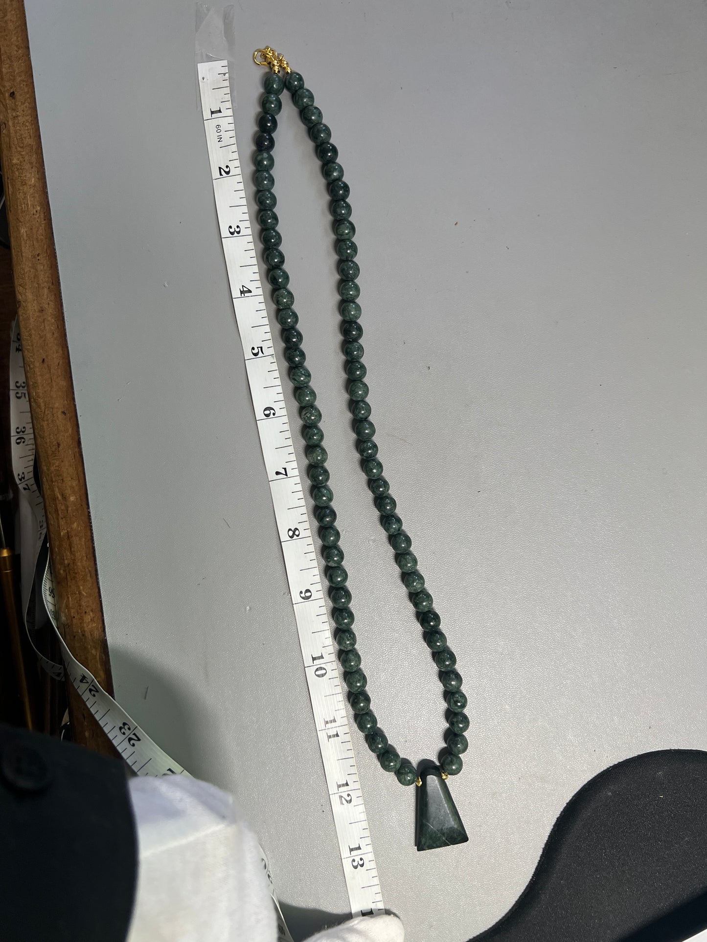 Jade Aztec Axe Beaded Necklace, Hand Made, Jade Beads, Mexica Ancient Mexican (#14)