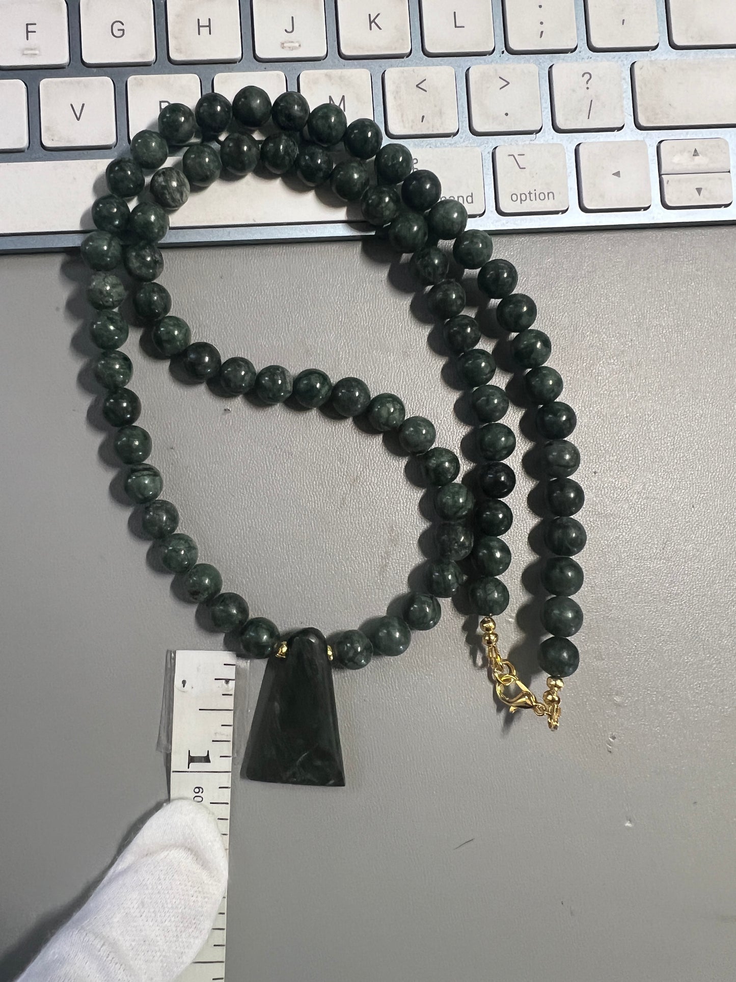 Jade Aztec Axe Beaded Necklace, Hand Made, Jade Beads, Mexica Ancient Mexican (#14)