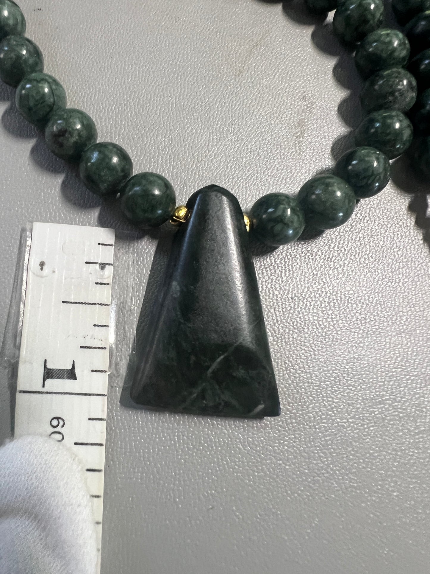 Jade Aztec Axe Beaded Necklace, Hand Made, Jade Beads, Mexica Ancient Mexican (#14)