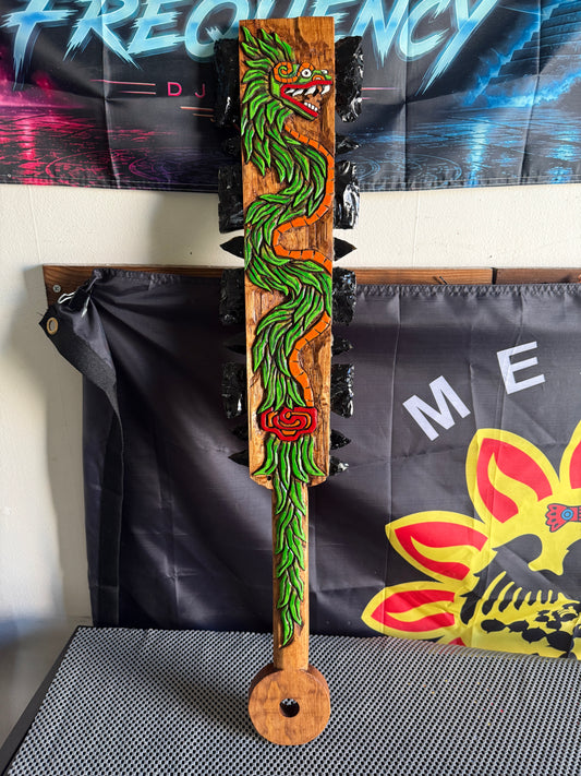 Large Aztec Macuahuitl Quetzalcoatl Mayan Kukulkan, Sword Club 31.5" Mexican Mexico