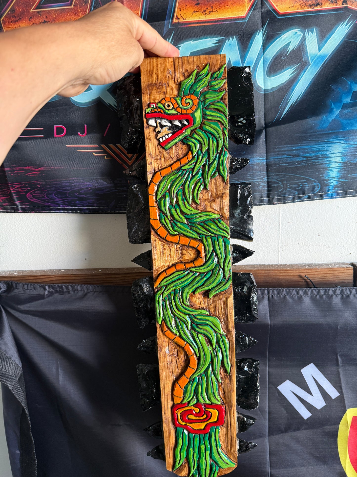 Large Aztec Macuahuitl Quetzalcoatl Mayan Kukulkan, Sword Club 31.5" Mexican Mexico