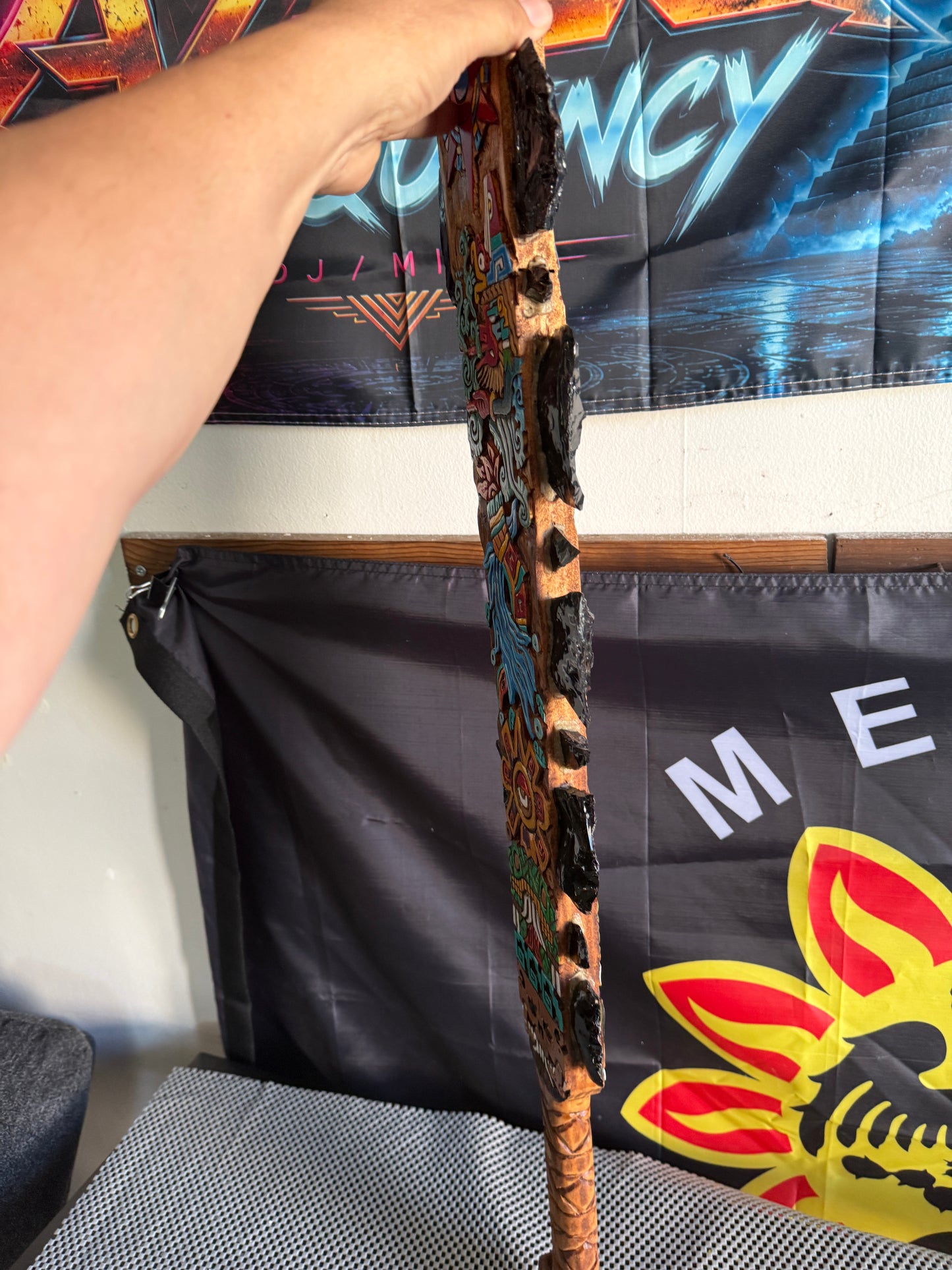 Large Aztec Macuahuitl Quetzalcoatl, Ollin, Coatlicue, Sword Club 31.5" Mexico