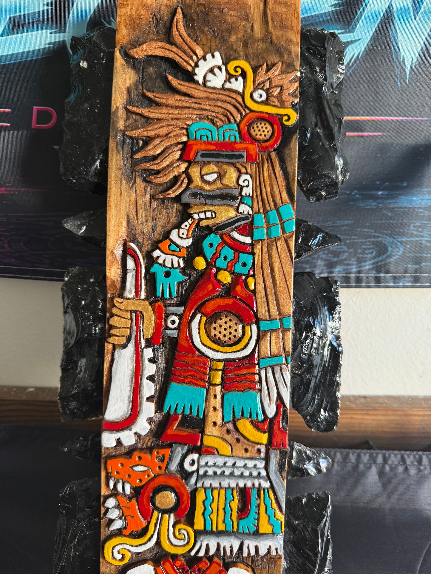 Large Aztec Macuahuitl Tezcatlipoca, Coatlicue, Sword Club 31.5" Mexico Handmade