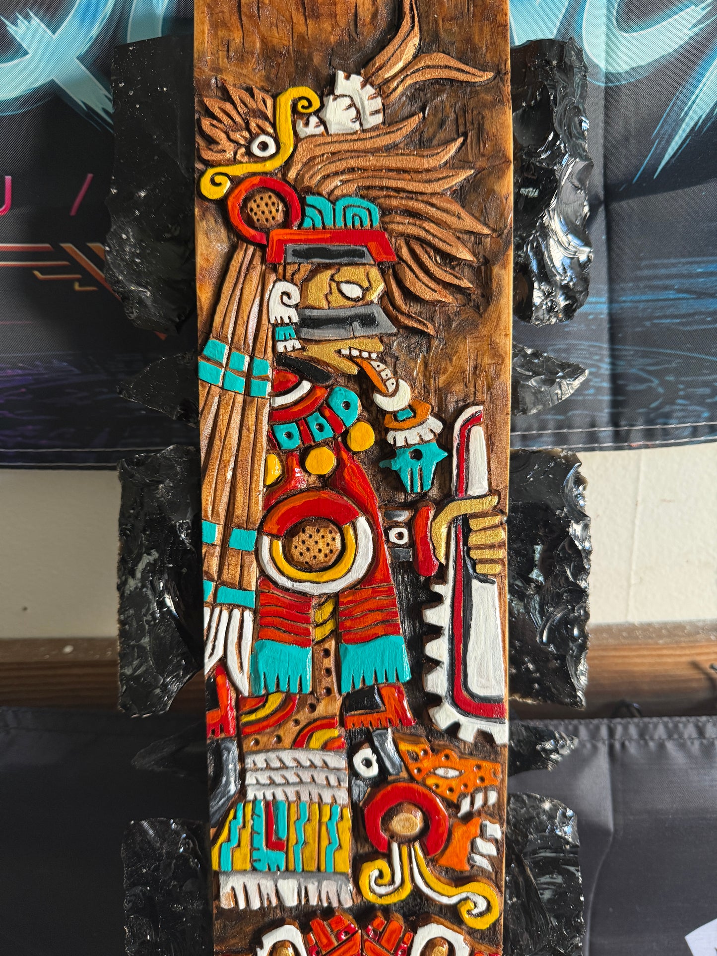 Large Aztec Macuahuitl Tezcatlipoca, Coatlicue, Sword Club 31.5" Mexico Handmade