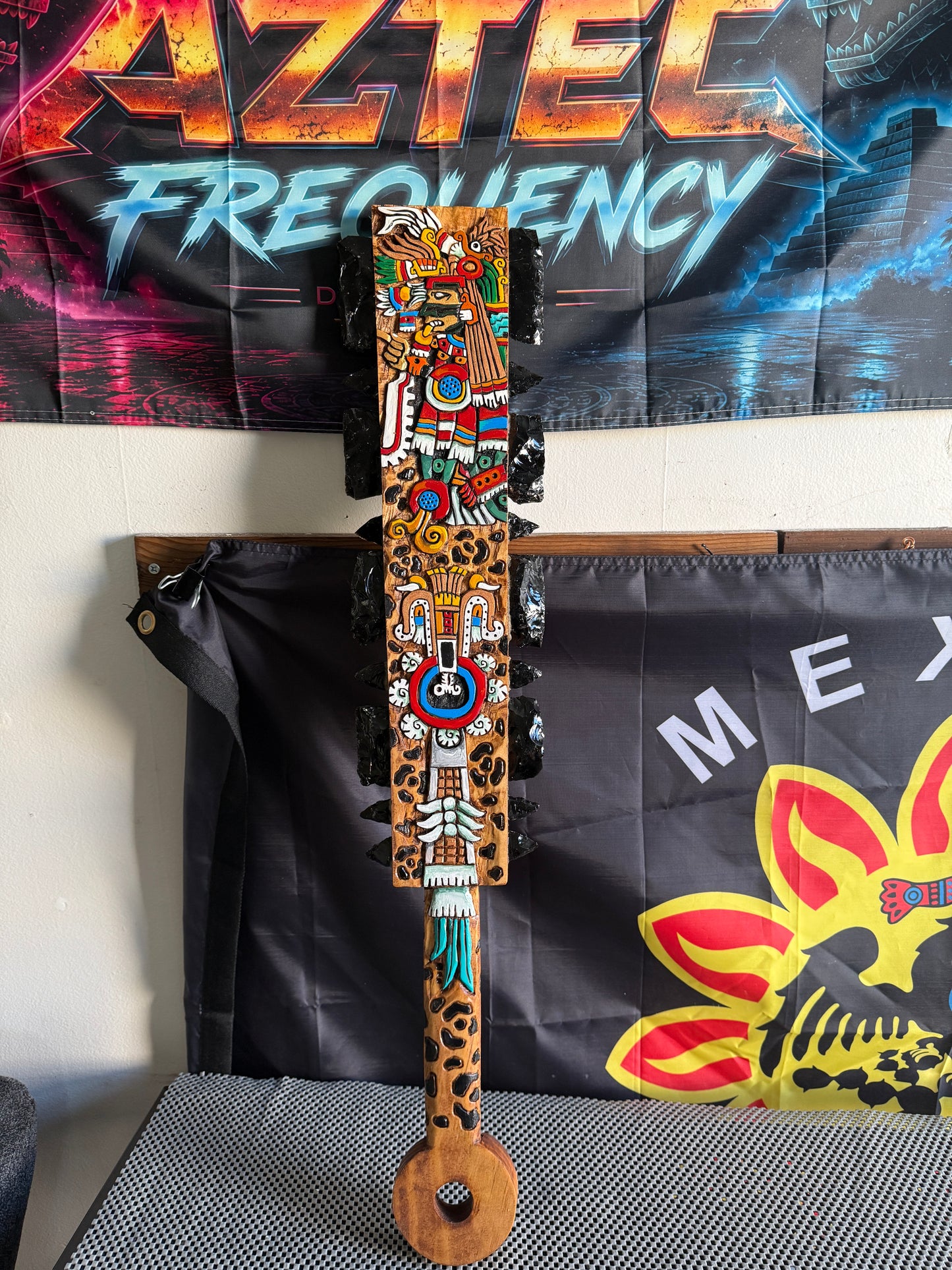 Large Aztec Macuahuitl Tezcatlipoca, The Smoking Mirror, Sword Club 31.5" Mexico Handmade (Copy)