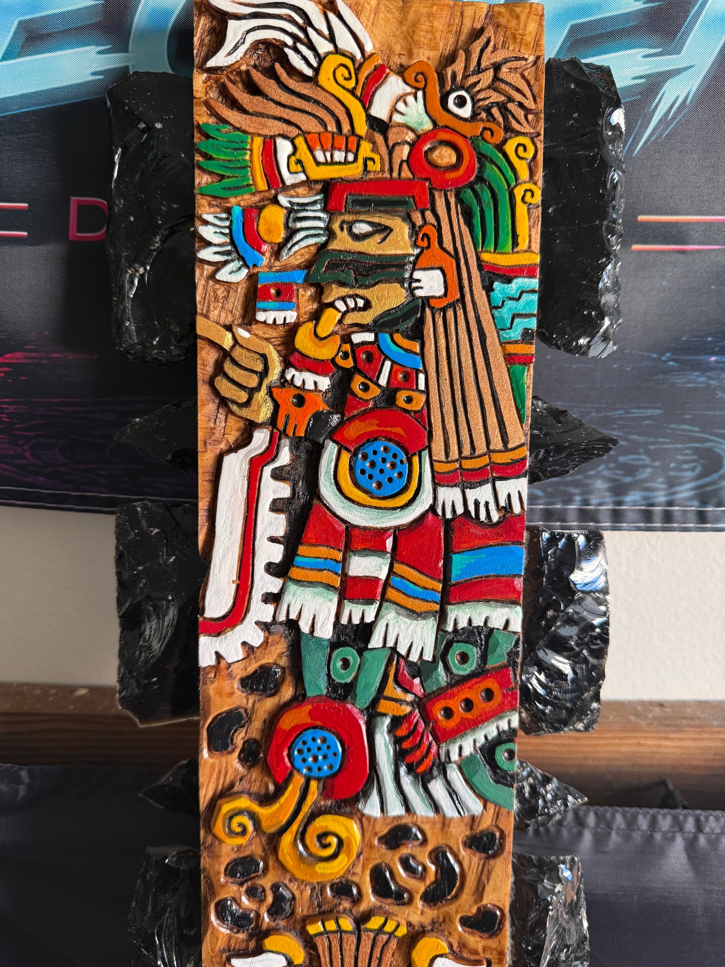 Large Aztec Macuahuitl Tezcatlipoca, The Smoking Mirror, Sword Club 31.5" Mexico Handmade (Copy)
