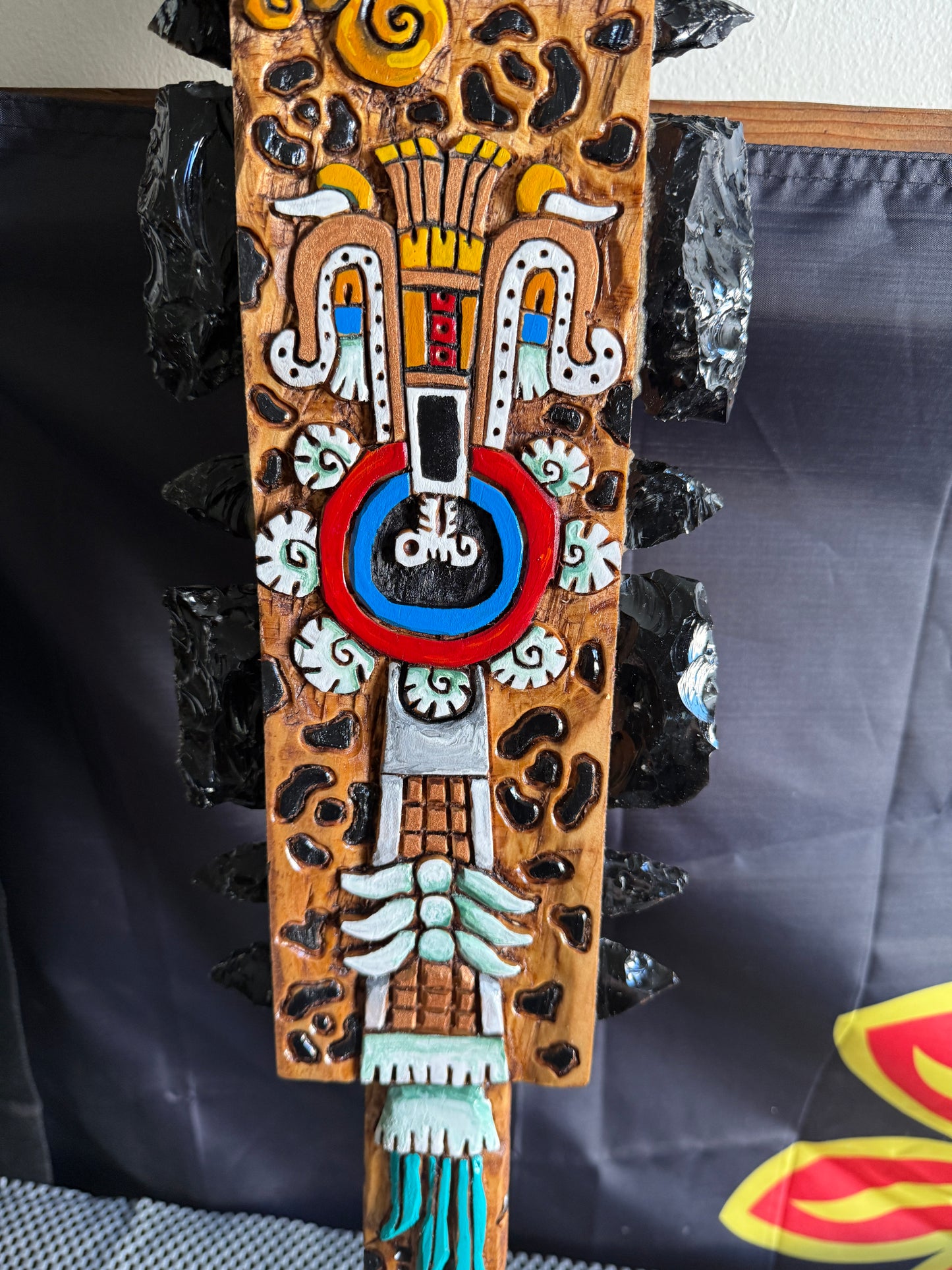 Large Aztec Macuahuitl Tezcatlipoca, The Smoking Mirror, Sword Club 31.5" Mexico Handmade (Copy)