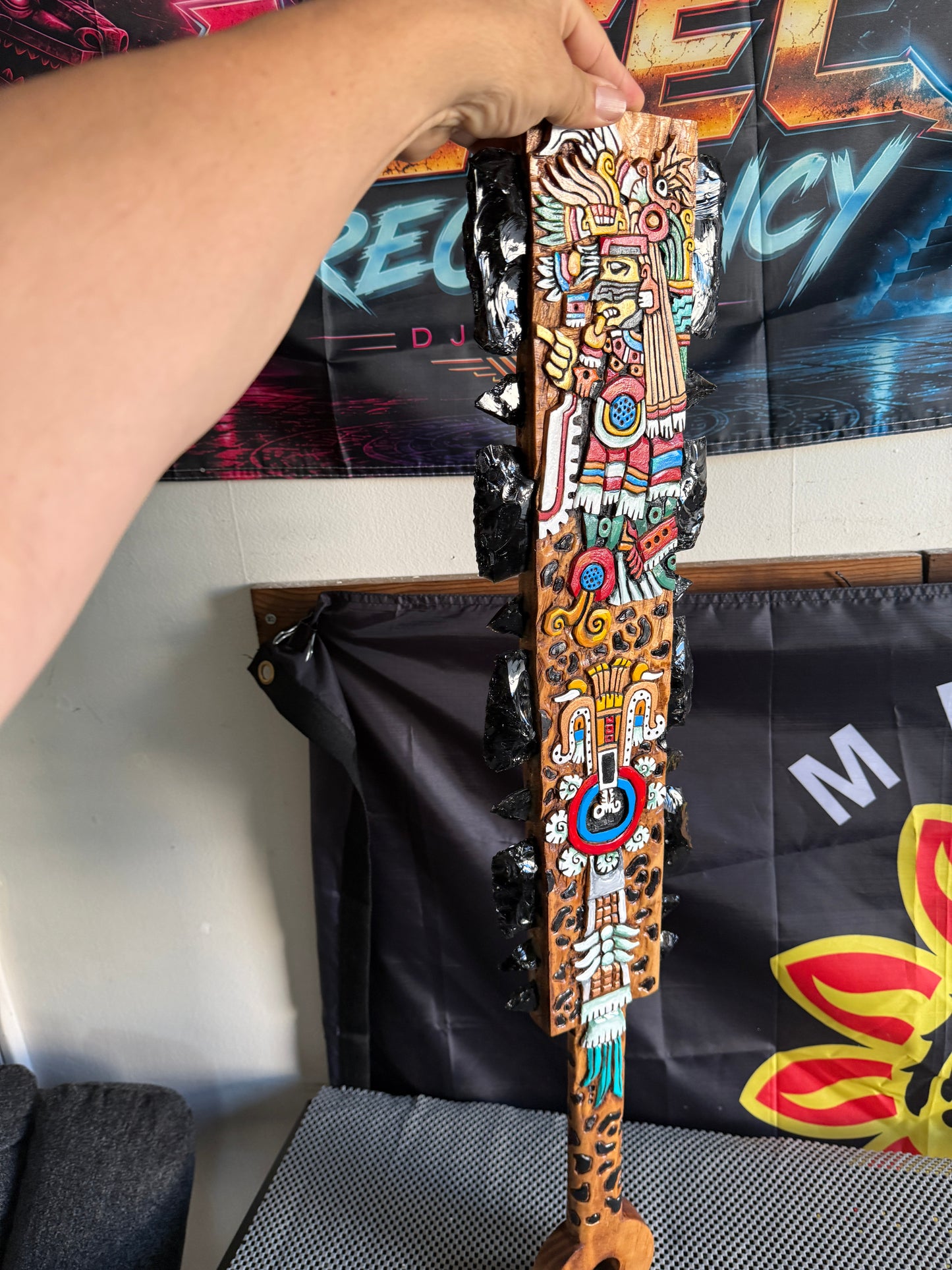 Large Aztec Macuahuitl Tezcatlipoca, The Smoking Mirror, Sword Club 31.5" Mexico Handmade (Copy)