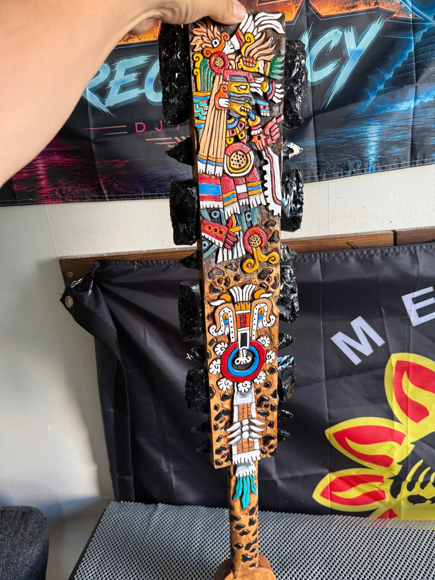 Large Aztec Macuahuitl Tezcatlipoca, The Smoking Mirror, Sword Club 31.5" Mexico Handmade (Copy)