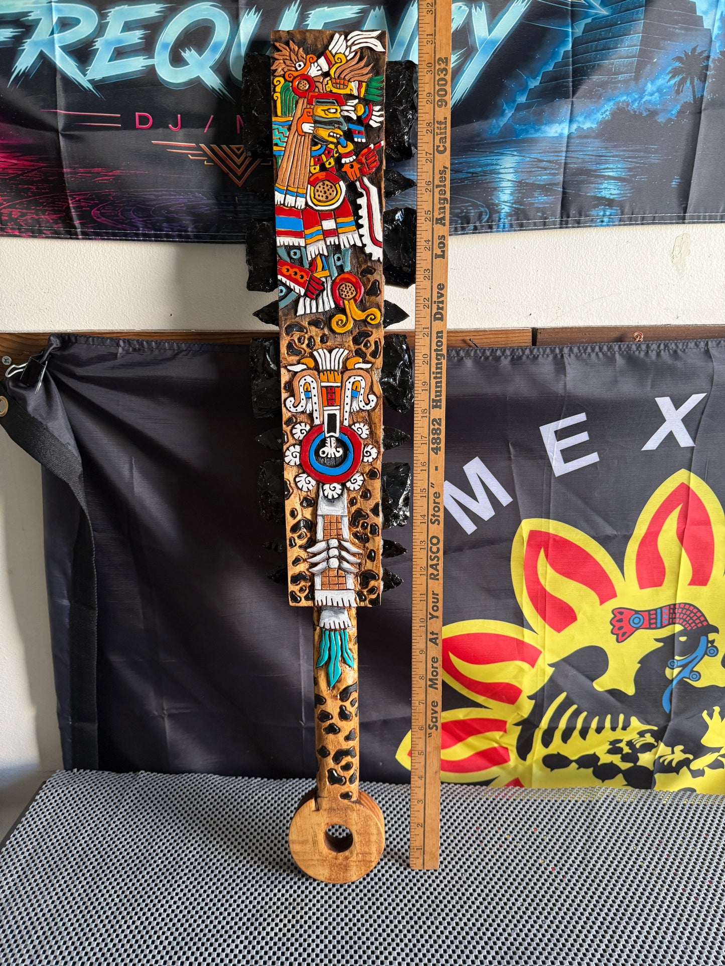 Large Aztec Macuahuitl Tezcatlipoca, The Smoking Mirror, Sword Club 31.5" Mexico Handmade (Copy)