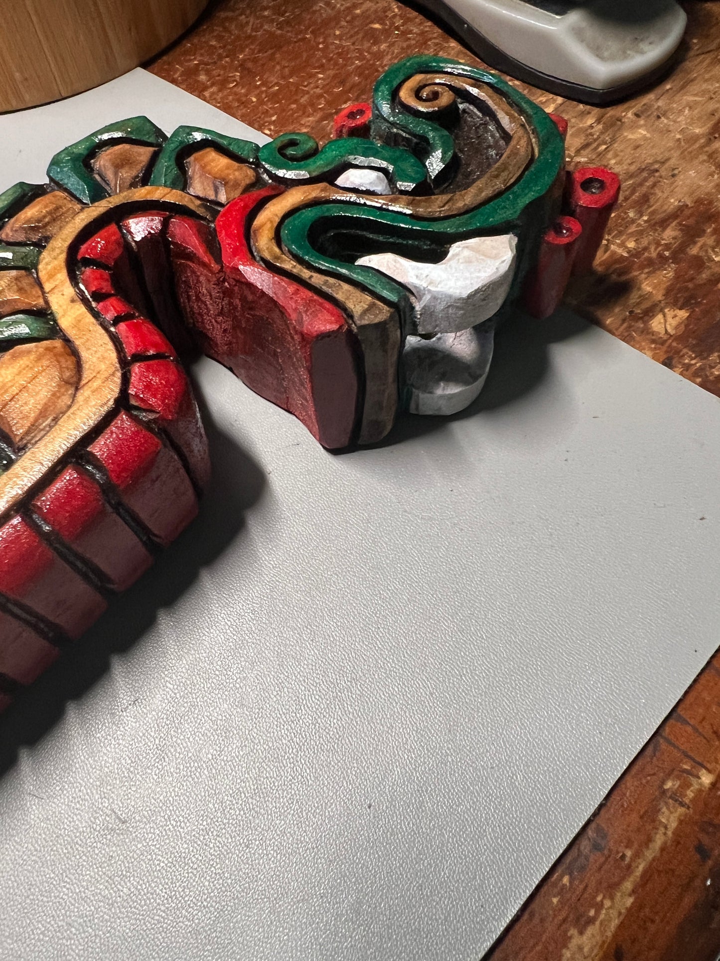 Huitzilopochtli's Xiuhcoatl Fire Serpent Dagger, Aztec Fire Serpent, Mexica Spear Thrower, Deep Wood Carved, 19" Painted