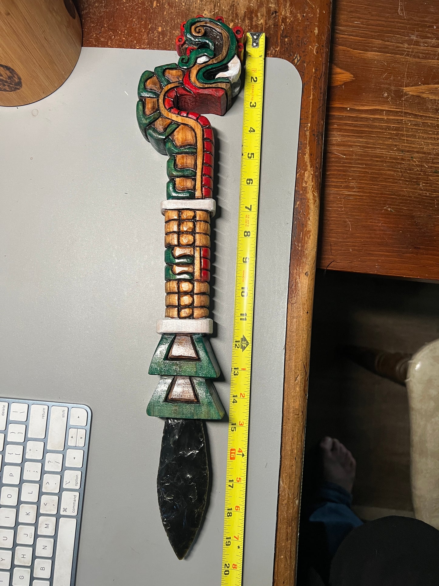 Huitzilopochtli's Xiuhcoatl Fire Serpent Dagger, Aztec Fire Serpent, Mexica Spear Thrower, Deep Wood Carved, 19" Painted