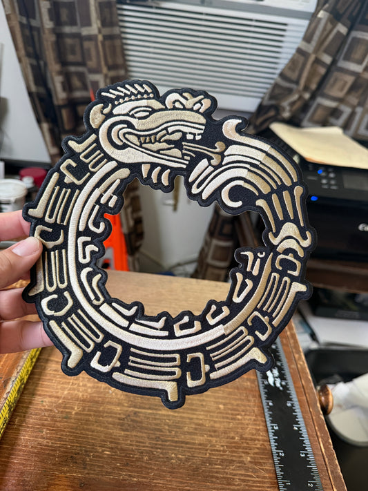 Large Golden Quetzalcoatl Patch, 9", Aztec Mexica, Mayan Kukulkan, Dragon #42