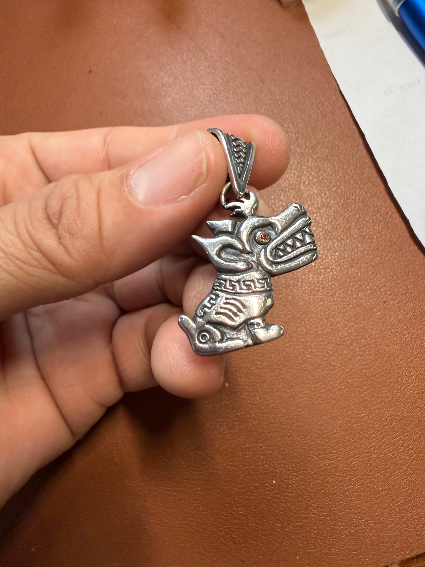 Sterling Silver Aztec Xolotl Dog Pendant, Mexican Xolo 8.74g, 925 Mexico (#12)