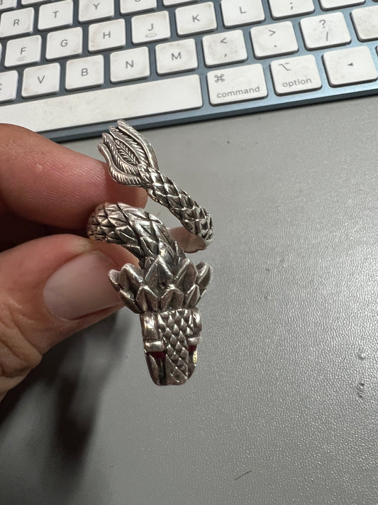 Quetzalcoatl Aztec Feathered Serpent or Kukulkan Mayan Plumbed Serpent Rings, Dragons, Sterling Silver, Ring (#4)