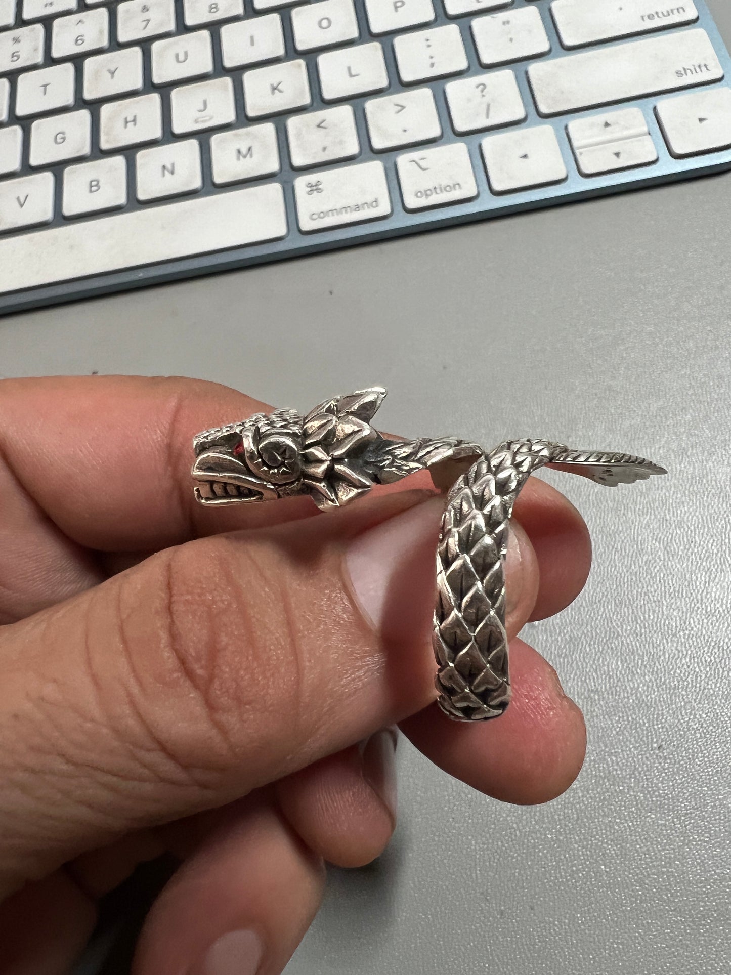 Quetzalcoatl Aztec Feathered Serpent or Kukulkan Mayan Plumbed Serpent Rings, Dragons, Sterling Silver, Ring (#4)