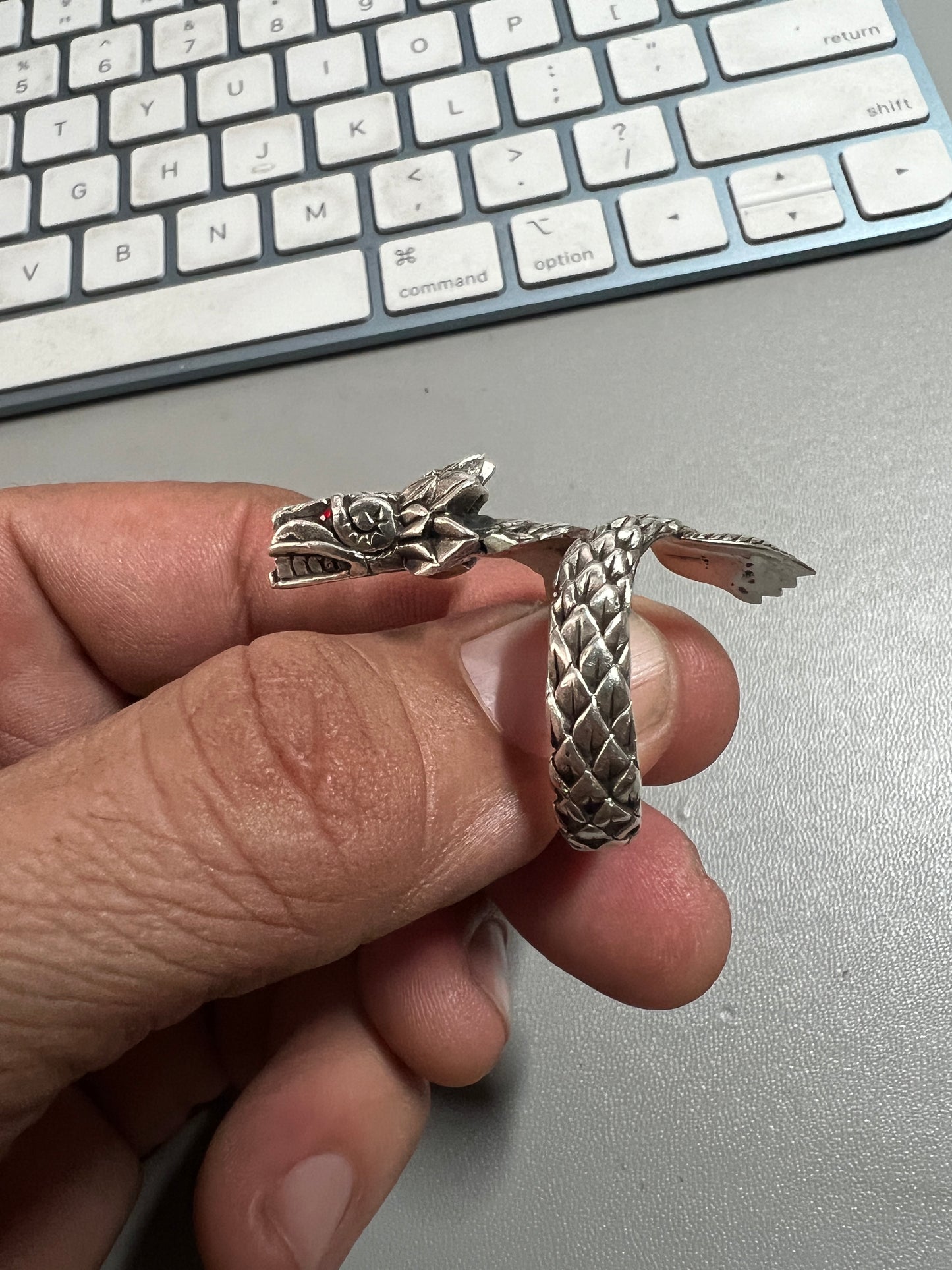 Quetzalcoatl Aztec Feathered Serpent or Kukulkan Mayan Plumbed Serpent Rings, Dragons, Sterling Silver, Ring (#4)