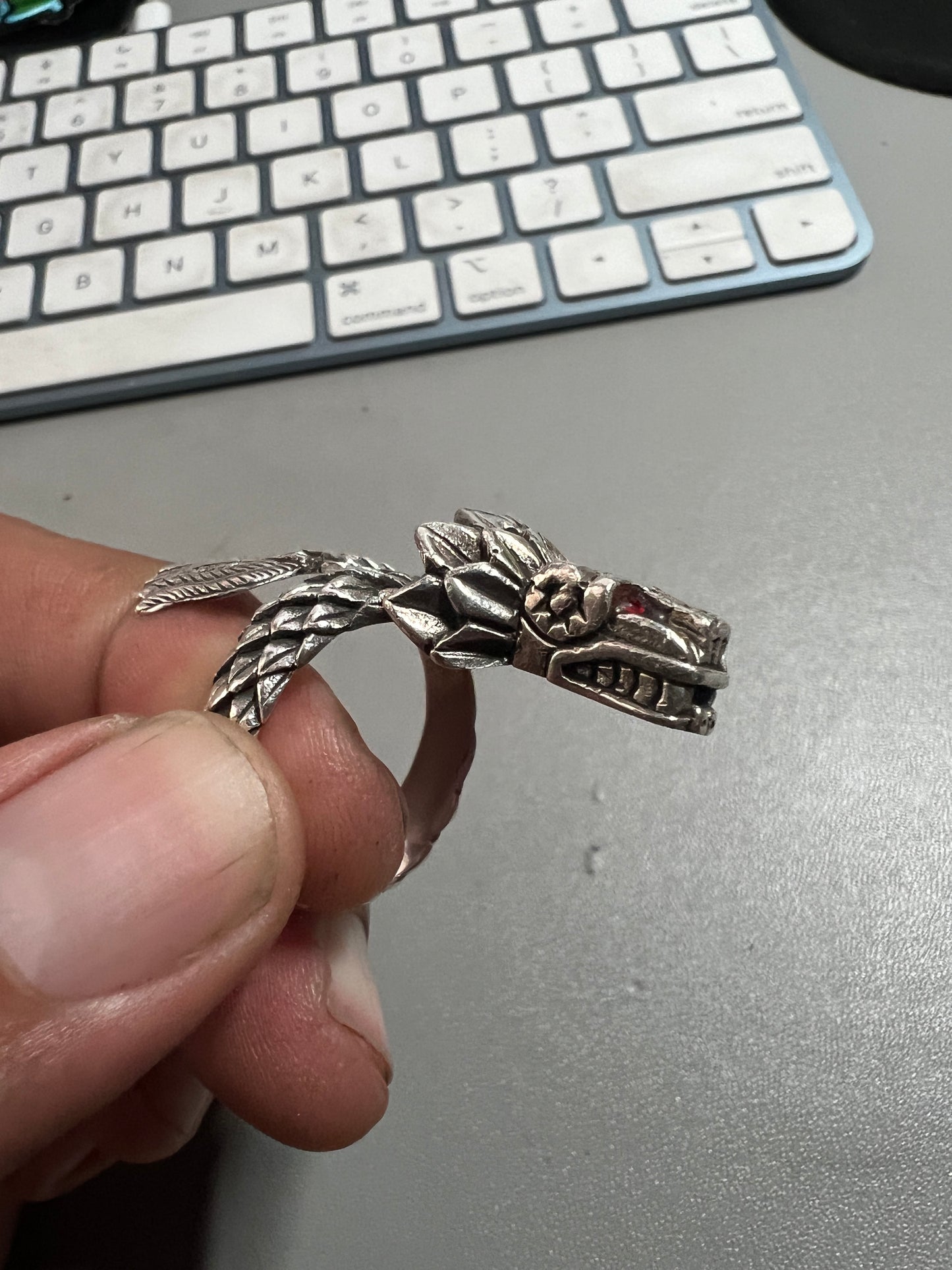 Quetzalcoatl Aztec Feathered Serpent or Kukulkan Mayan Plumbed Serpent Rings, Dragons, Sterling Silver, Ring (#4)