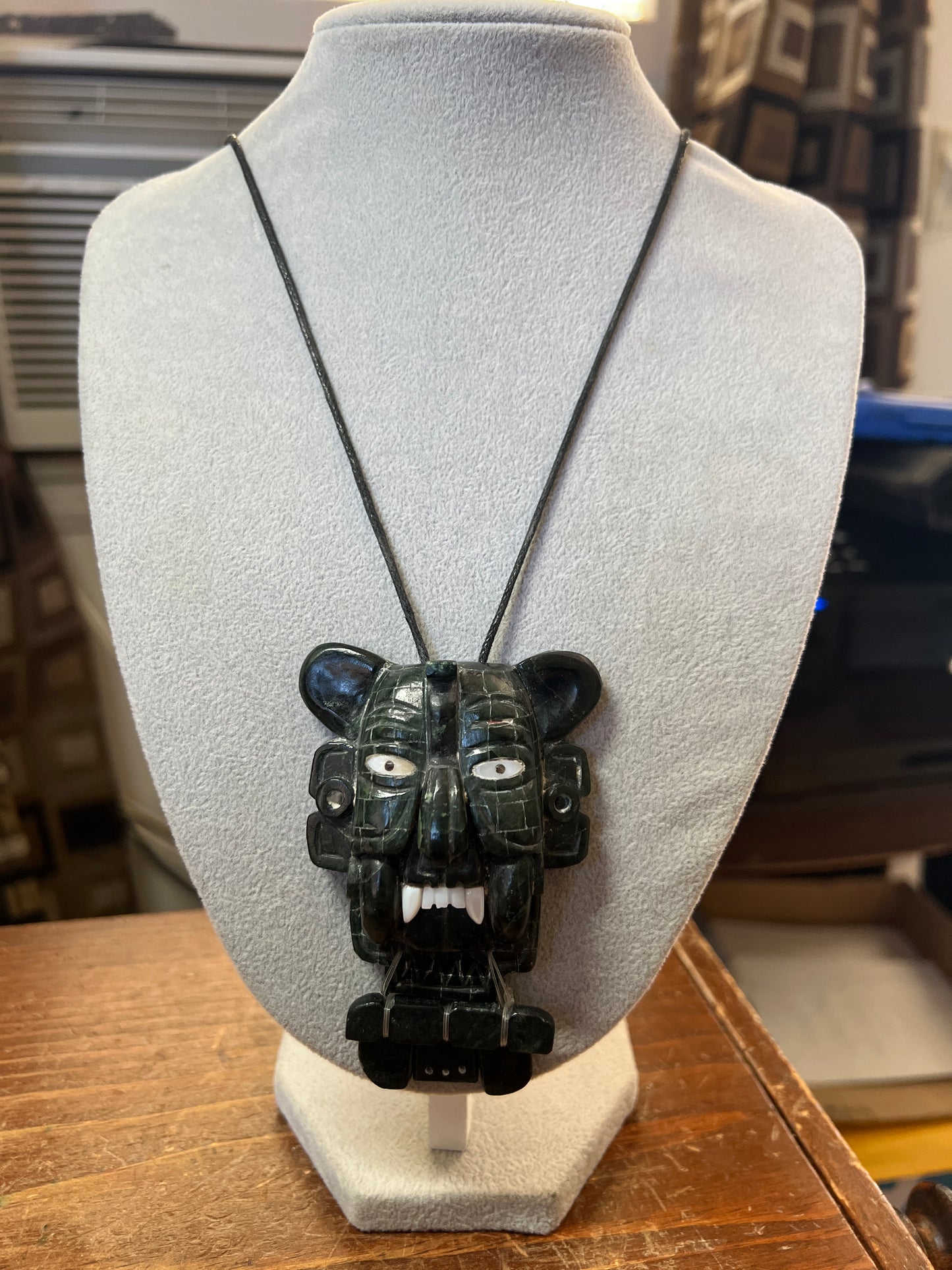 Pre Columbian Replica Zapotec God "Murcielago" Bat Jade Pendant Necklace, Mexico (#15)