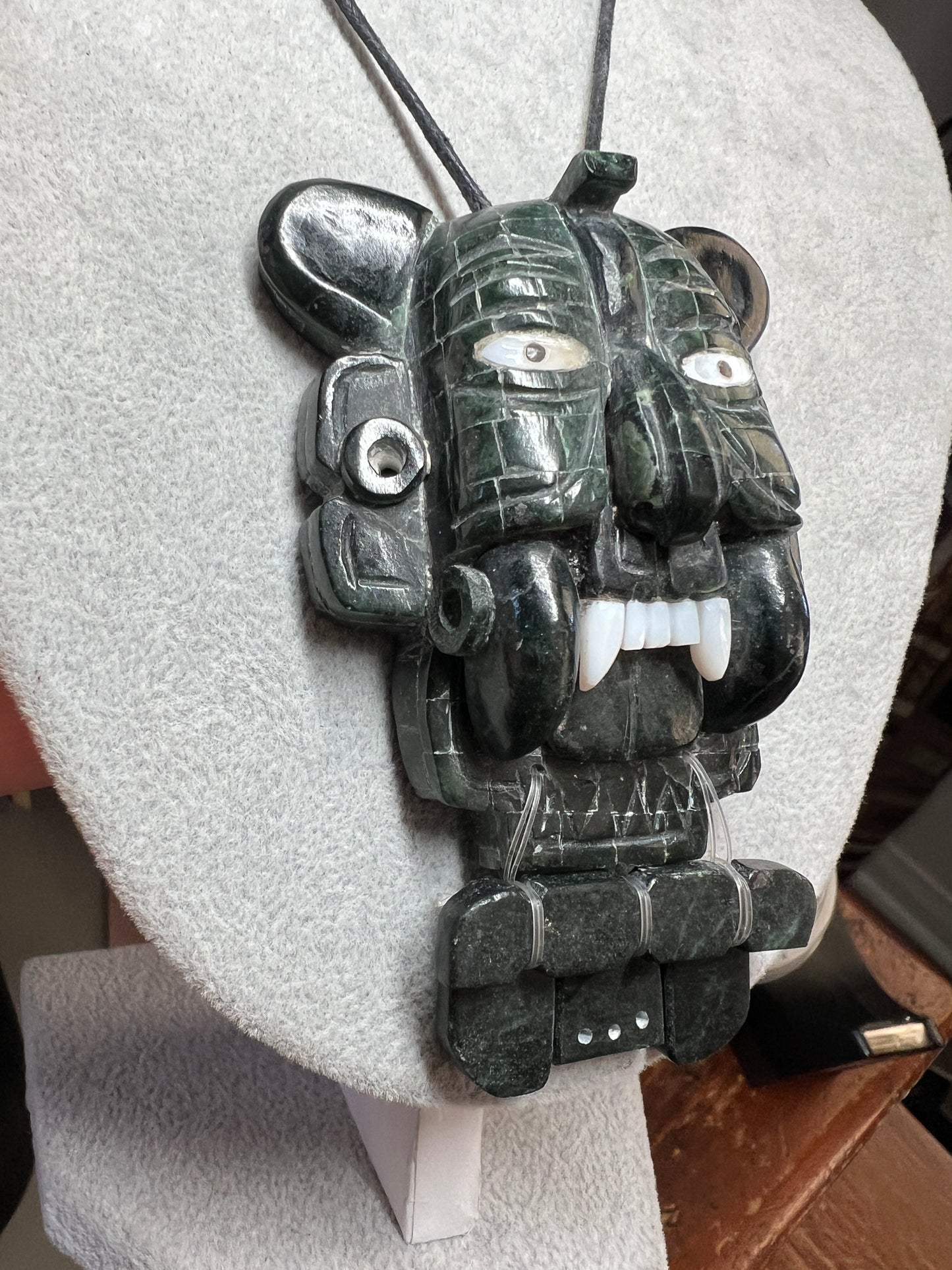 Pre Columbian Replica Zapotec God "Murcielago" Bat Jade Pendant Necklace, Mexico (#15)