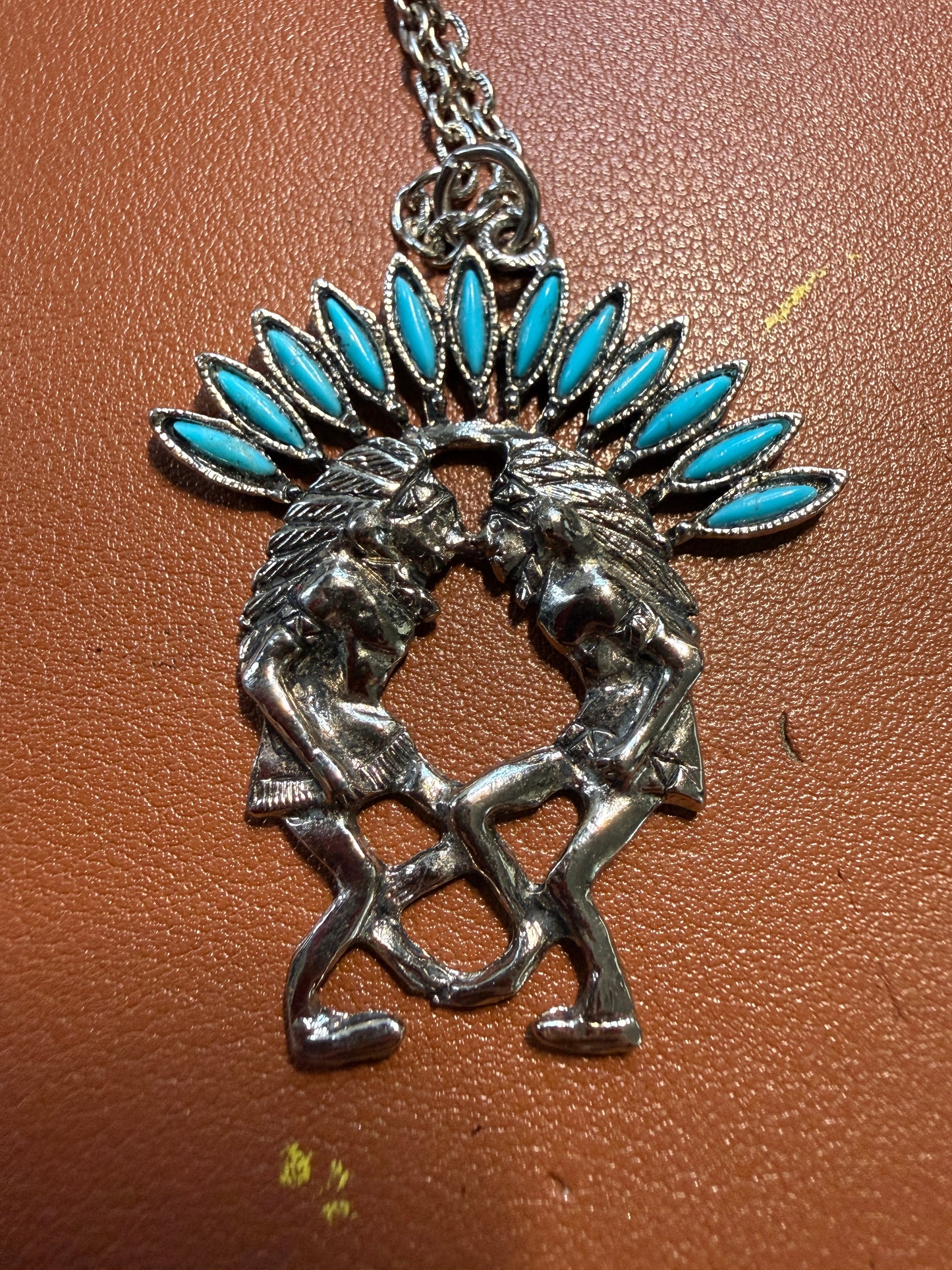 Native American Pendant Necklace, Chiefs, Headdress, Stainless Steel 25" long #12