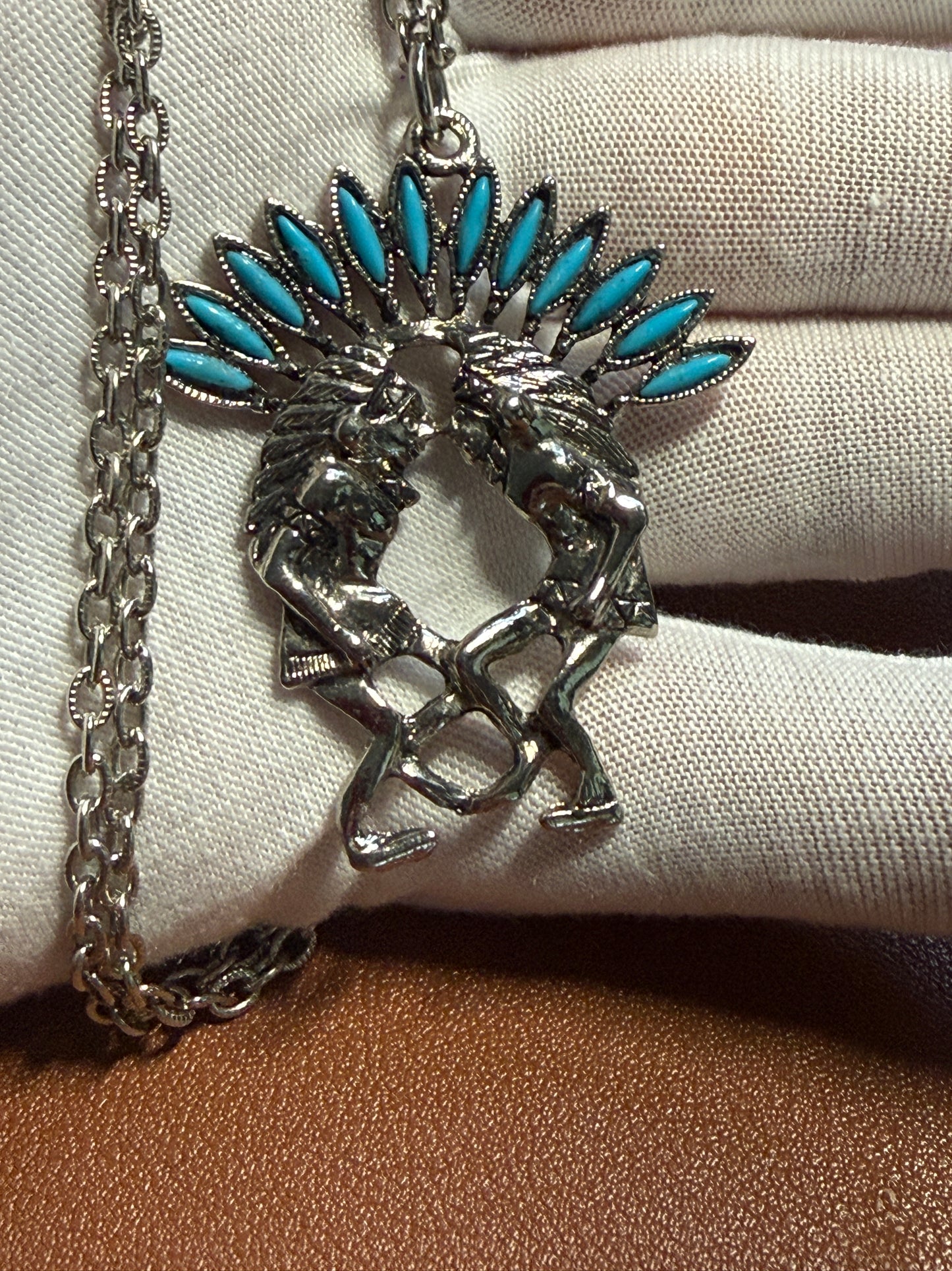 Native American Pendant Necklace, Chiefs, Headdress, Stainless Steel 25" long #12