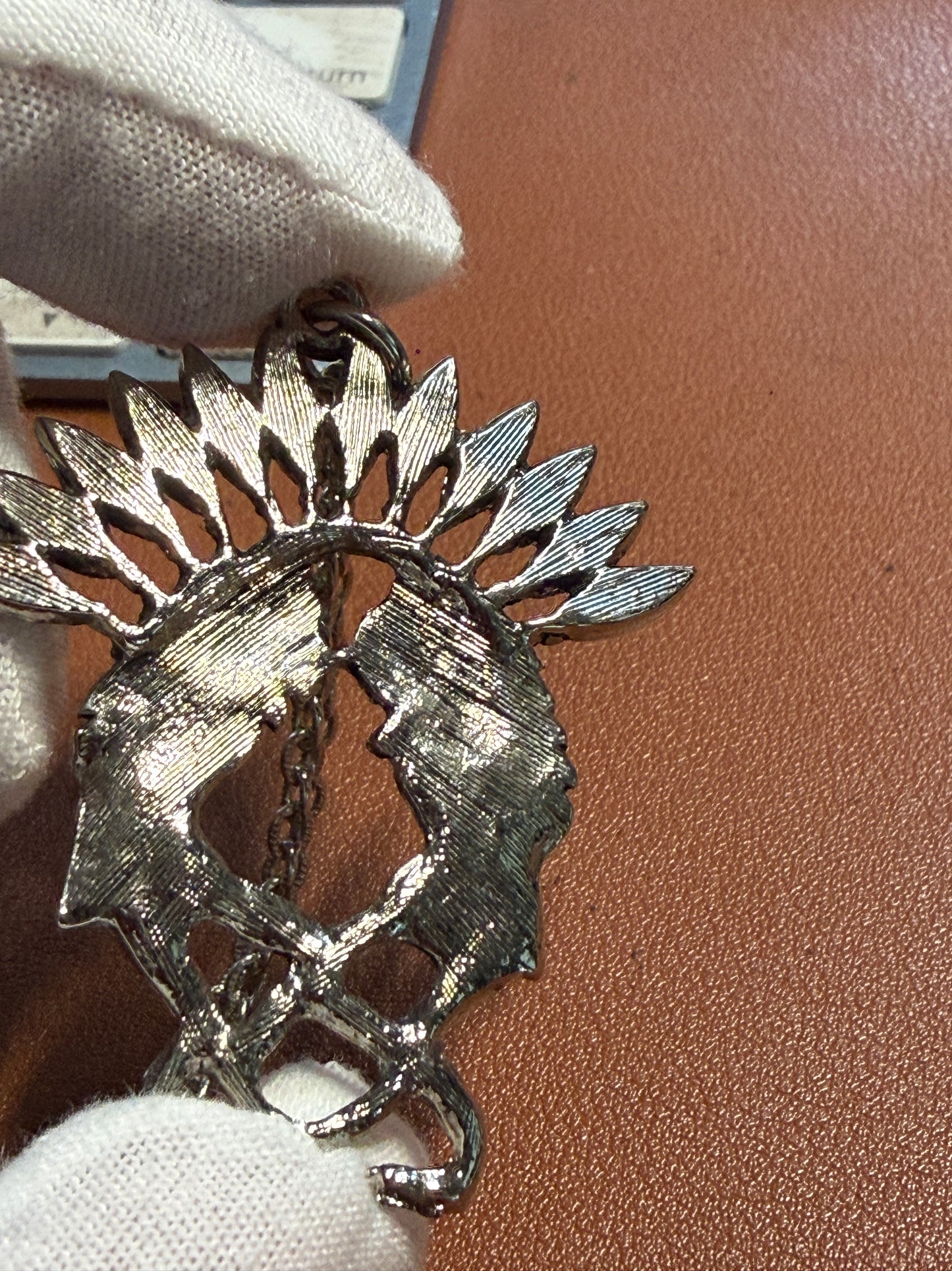 Native American Pendant Necklace, Chiefs, Headdress, Stainless Steel 25" long #12