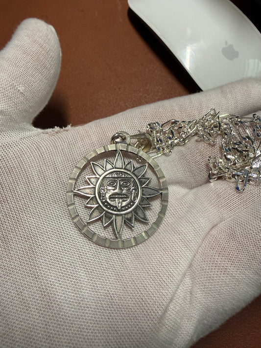 Taxco Artisan Aztec Sun God 950 Silver Stamped Vintage 1980’s 1.5” Pendant (#12)