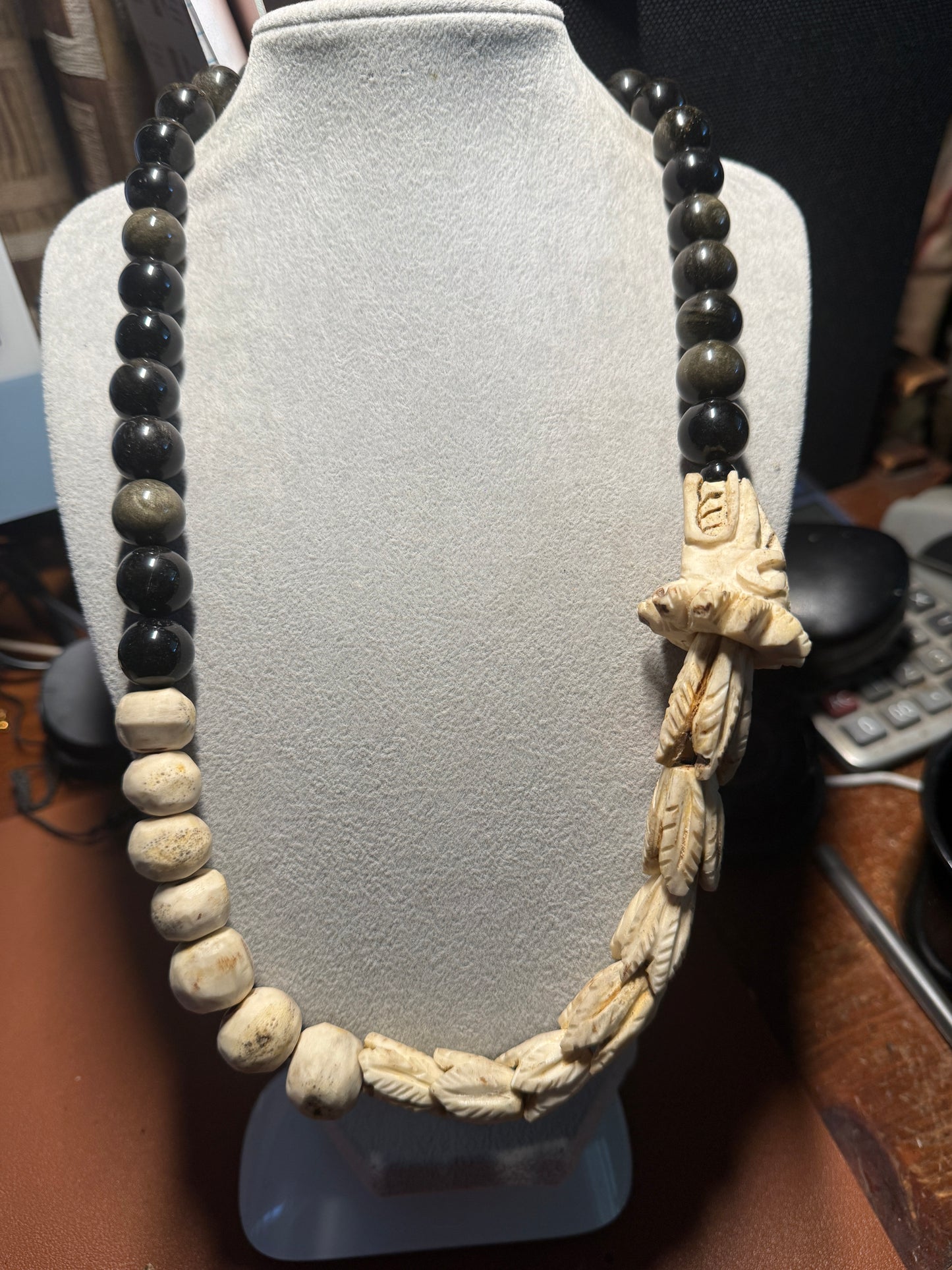 Aztec Quetzalcoatl Mayan Kukulkan handmade necklace carved of deer antler #H