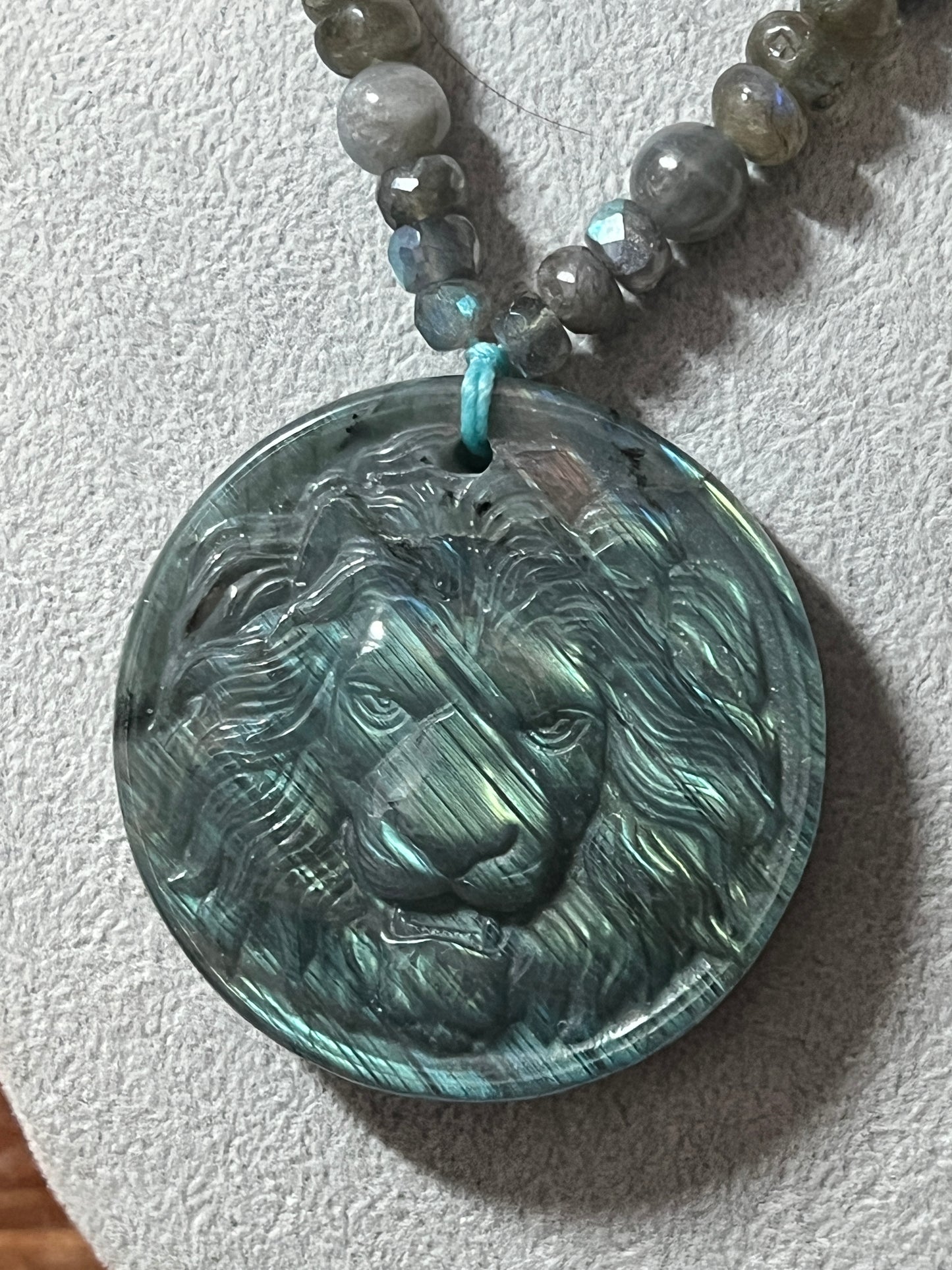 Lion Labradorite Pendant Beaded Necklace, Lions, King of Jungle, Rare, Unique (#15)