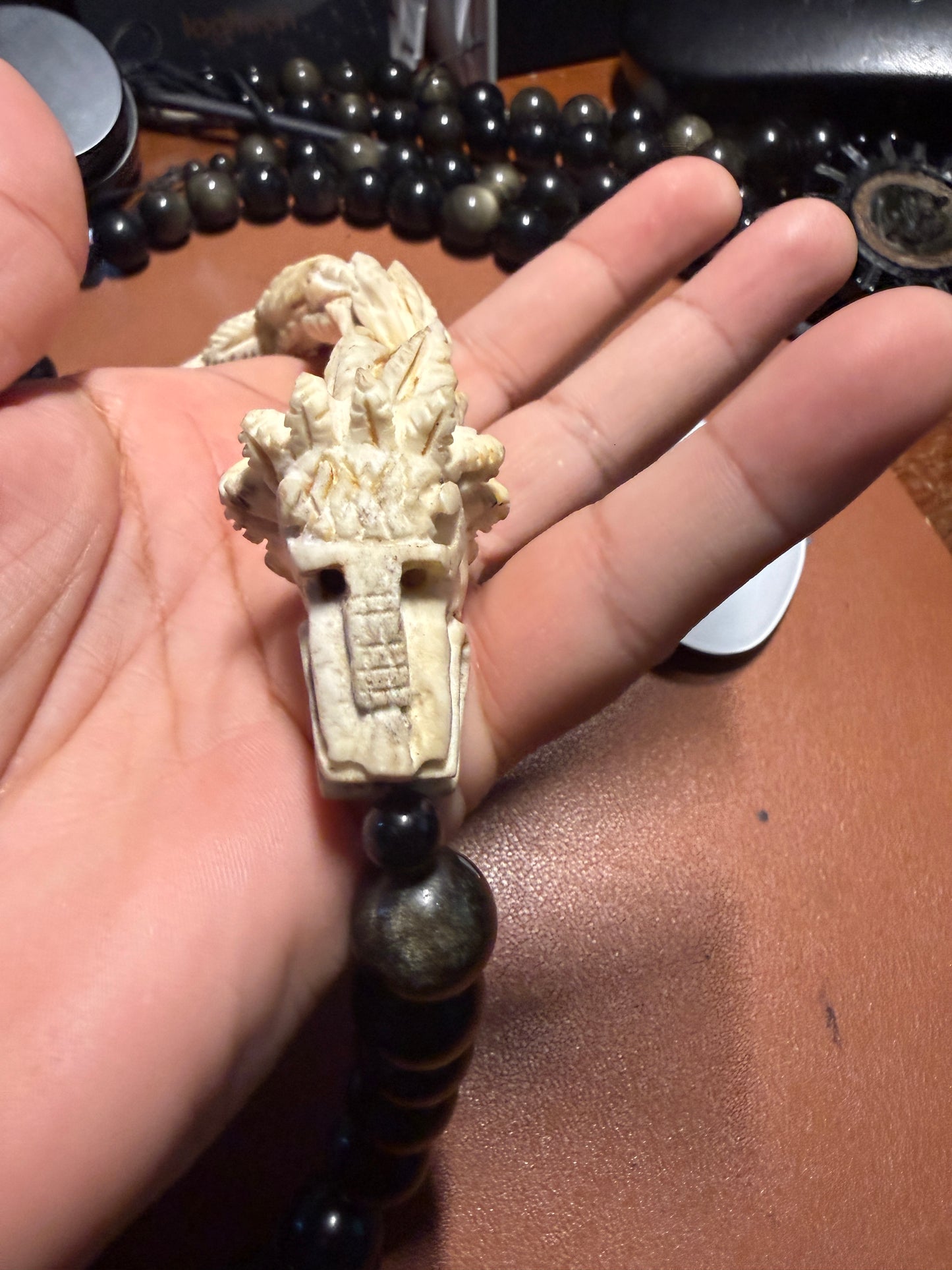 Aztec Quetzalcoatl Mayan Kukulkan handmade necklace carved of deer antler #H