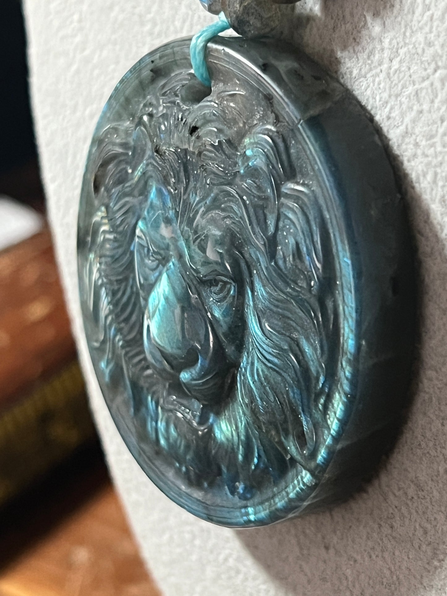 Lion Labradorite Pendant Beaded Necklace, Lions, King of Jungle, Rare, Unique (#15)