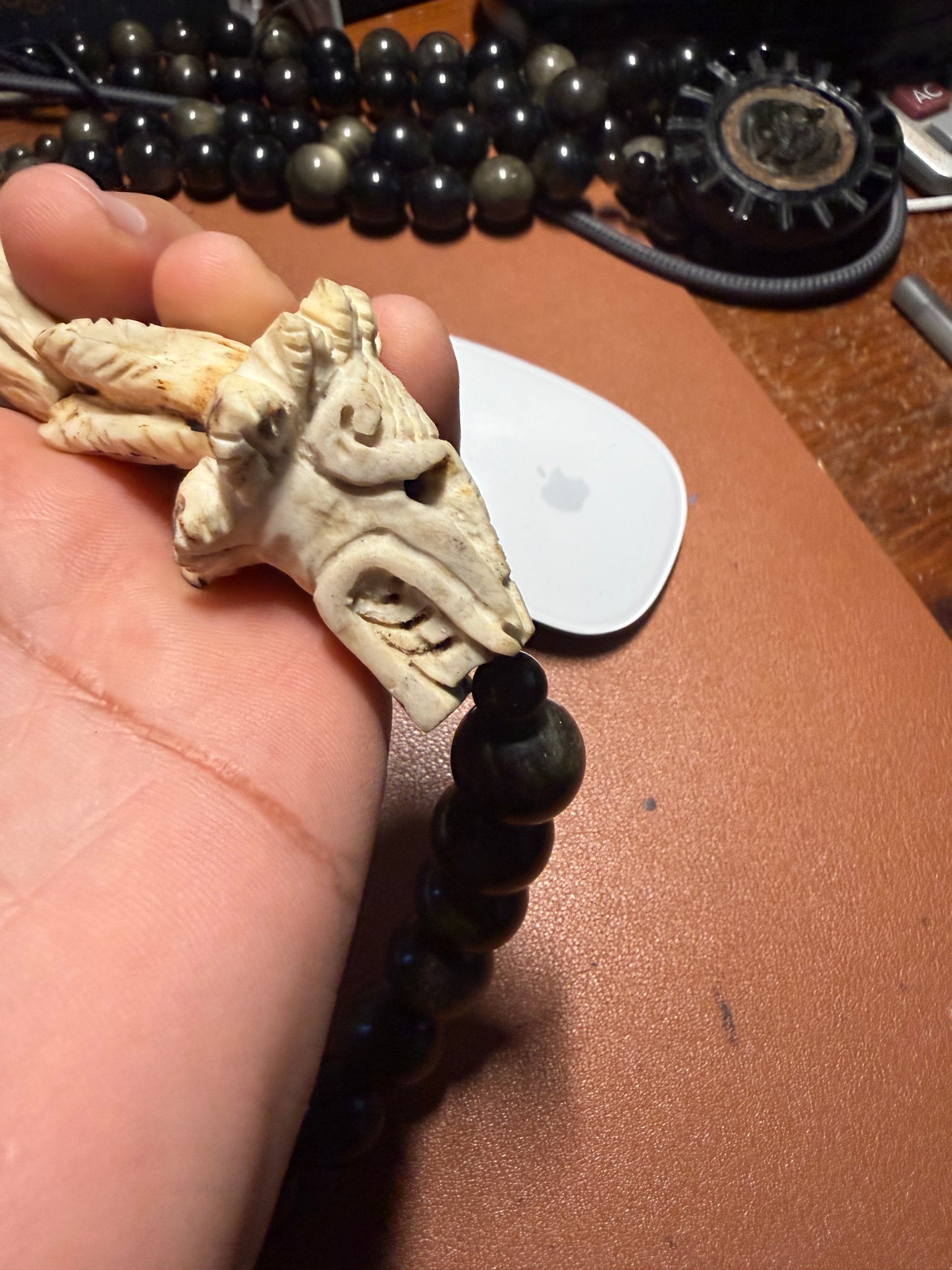 Aztec Quetzalcoatl Mayan Kukulkan handmade necklace carved of deer antler #H