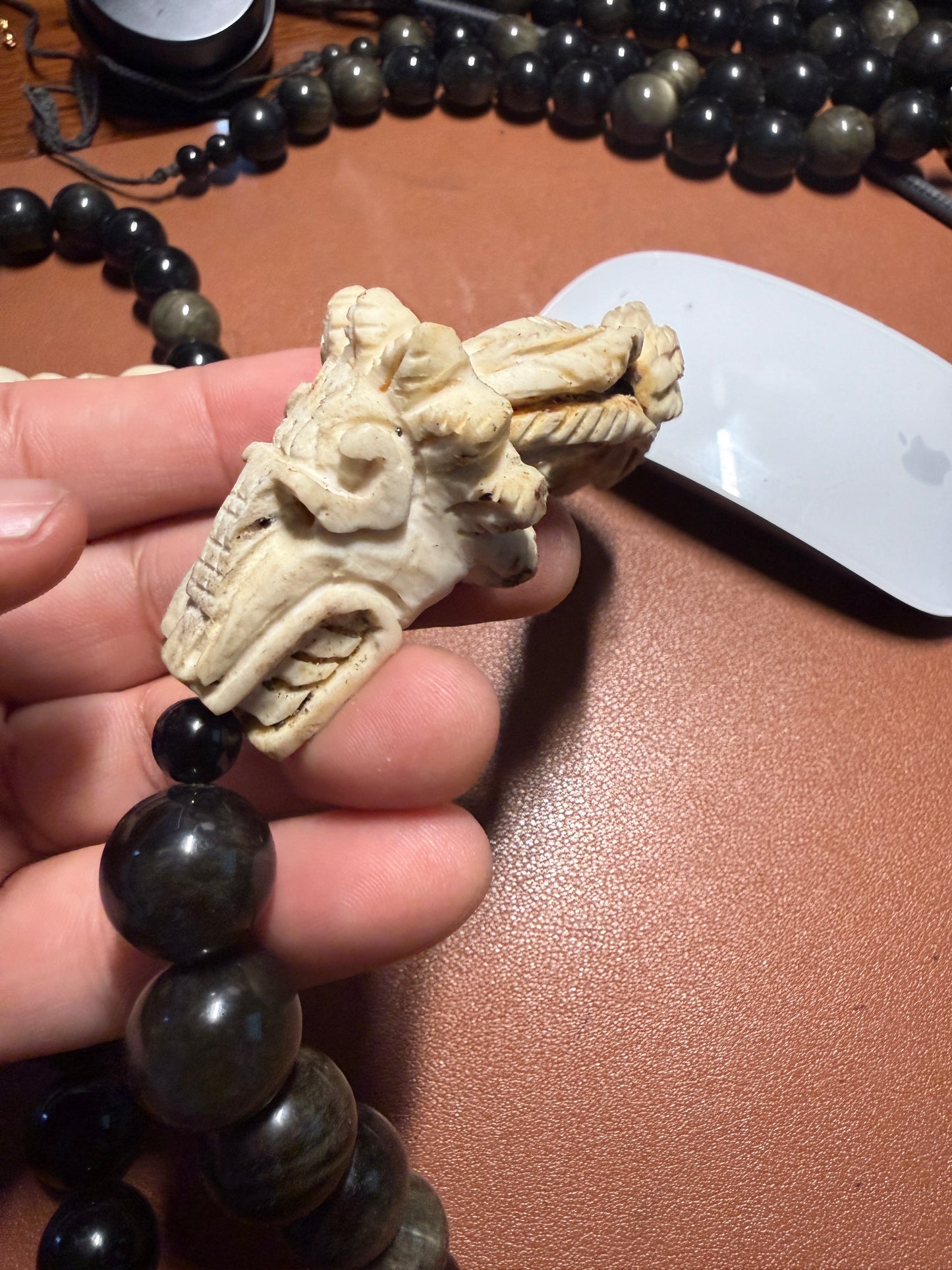 Aztec Quetzalcoatl Mayan Kukulkan handmade necklace carved of deer antler #H